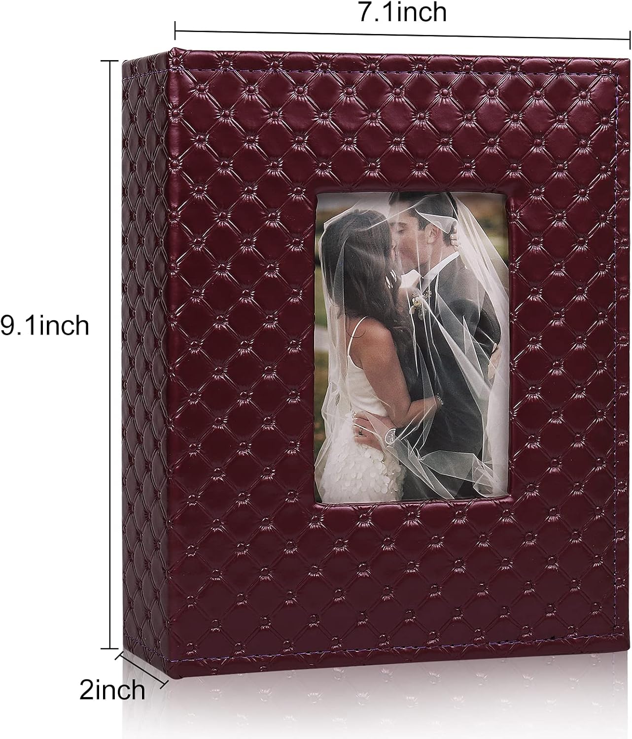 RECUTMS Leather Photo Album Holds 200 4x6 Pictures Window Design Small Family Dog Travel Wedding Album (Wine Red)