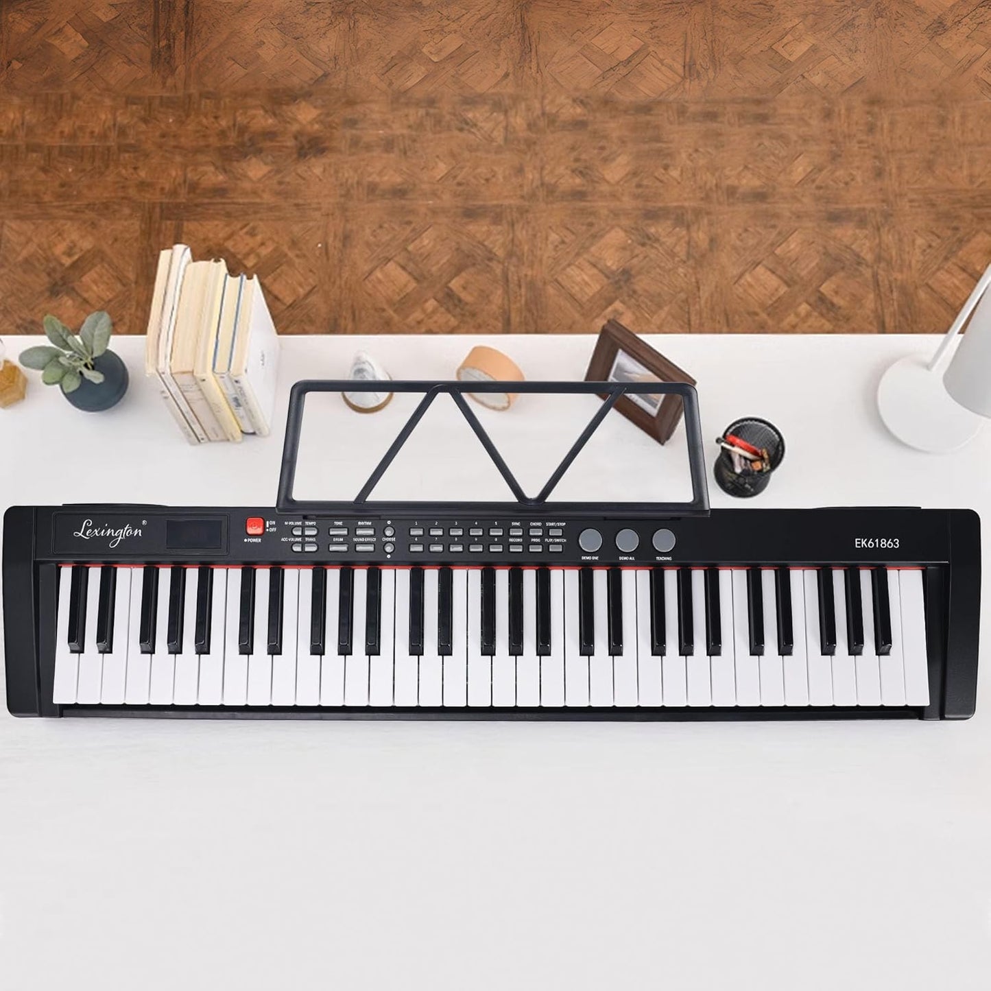Lexington 61 Key Keyboard Piano, Complete Electronic Piano Keyboard Set for Beginners Adults, Portable Music Keyboard with Lighted Keys, Teaching Modes, Stand, Case, Microphone (61-Key Black)