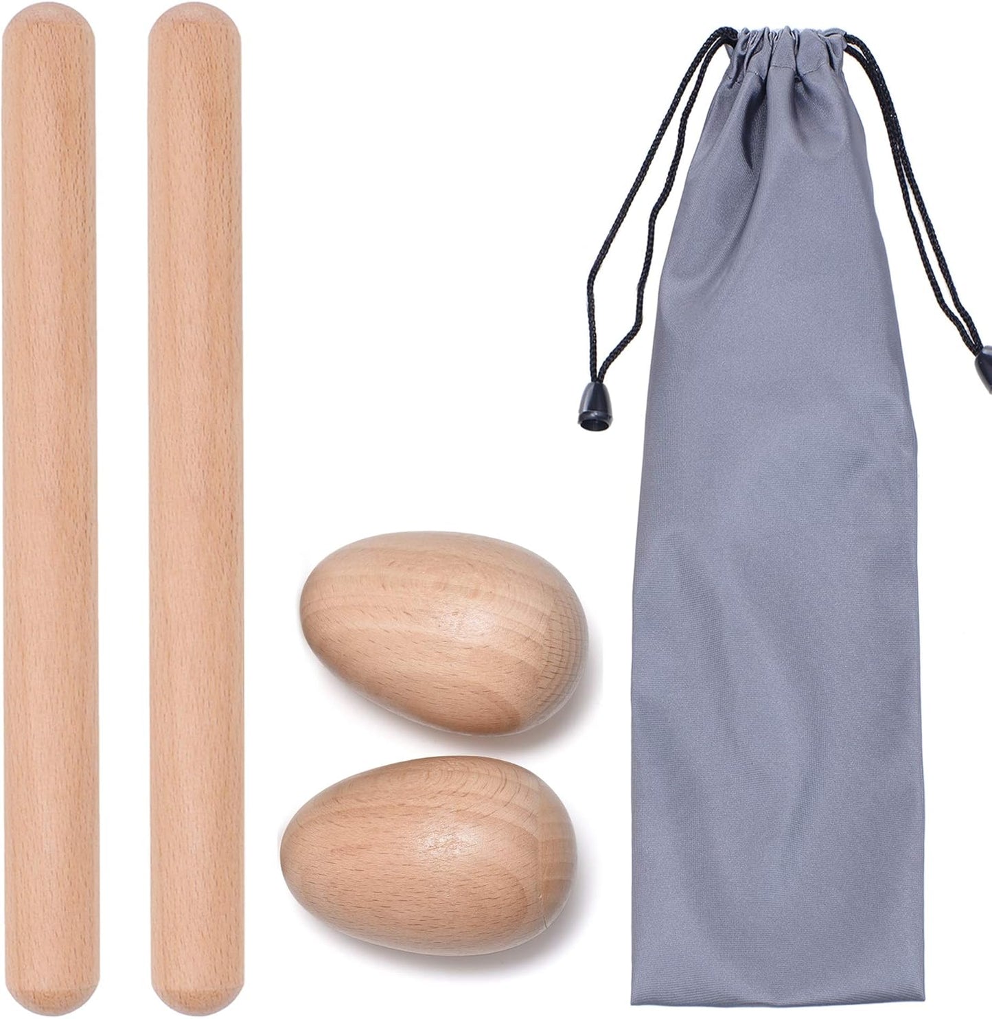 4 Pcs Musical Hand Percussion Instrument Set, Includes 1 Pair 8 Inch Rhythm Sticks Wood Claves and 1 Pair Wood Egg Shakers for Kids