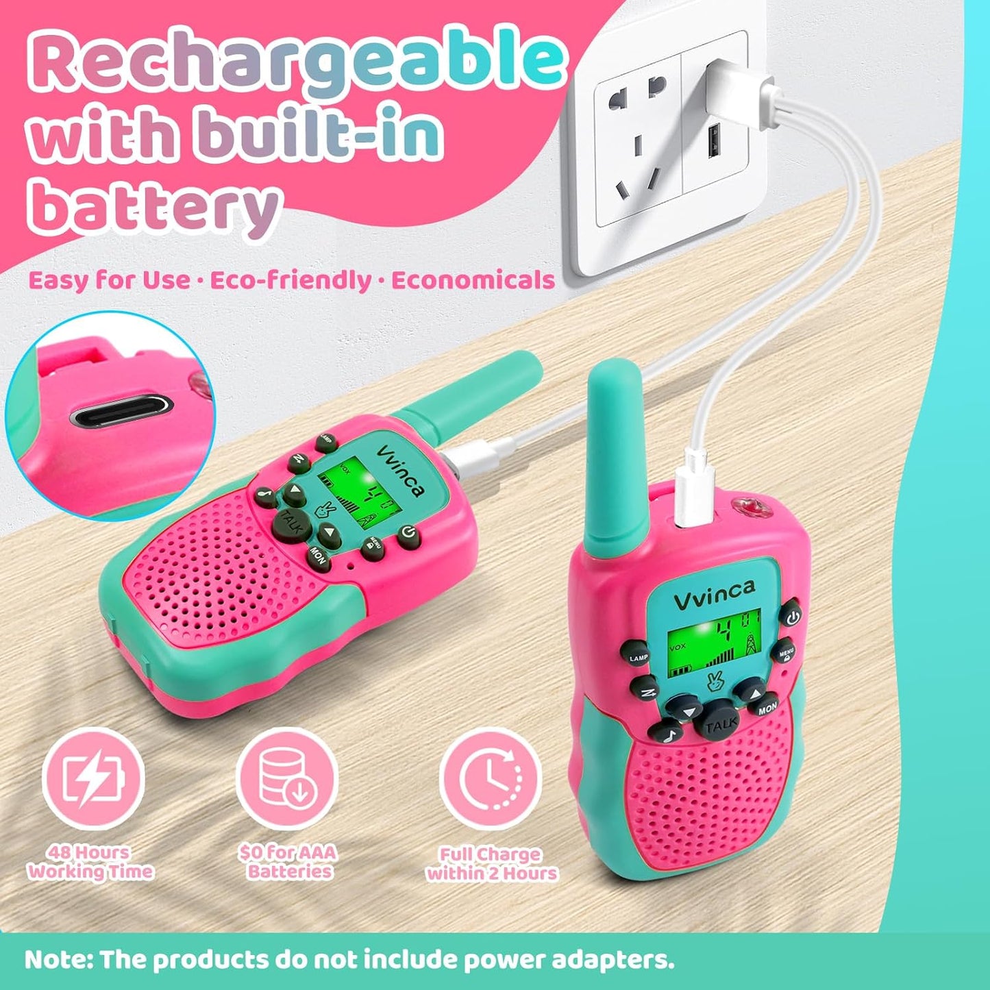 Walkie Talkies for Kids, 3 Miles Long Range 22 Channels 2 Way Rechargeable Kids Walkie Talkie with Flashlight for Camping Hiking Indoor Outdoor Toy 3 4 5 6-12 Boy Girl Birthday Gifts 2 Packs