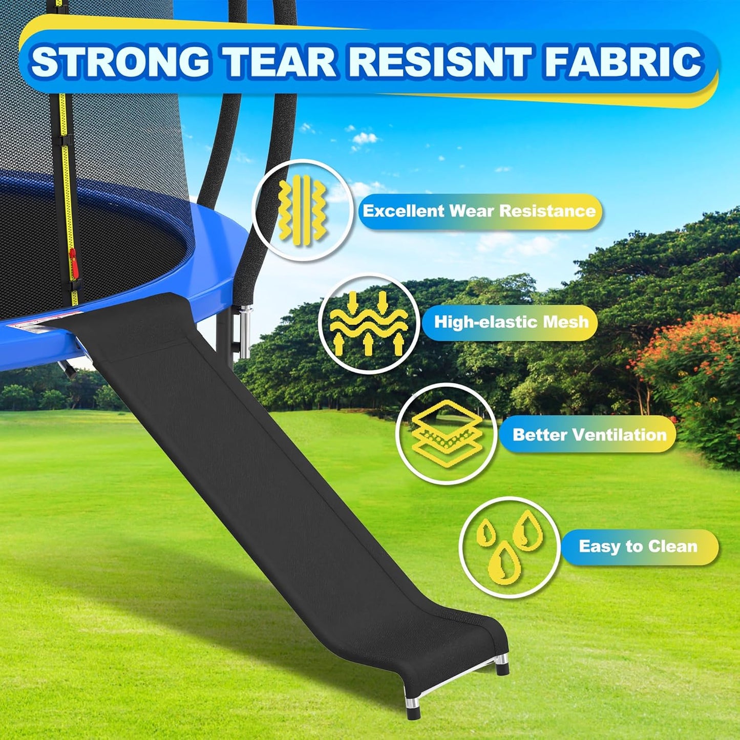 Ergonomic Trampoline Slide with Buffer Region for Children Kids, Outdoor Trampoline Slide Attachment, Heavy Duty Steel, Frame, Easy to Assemble (Silvery)