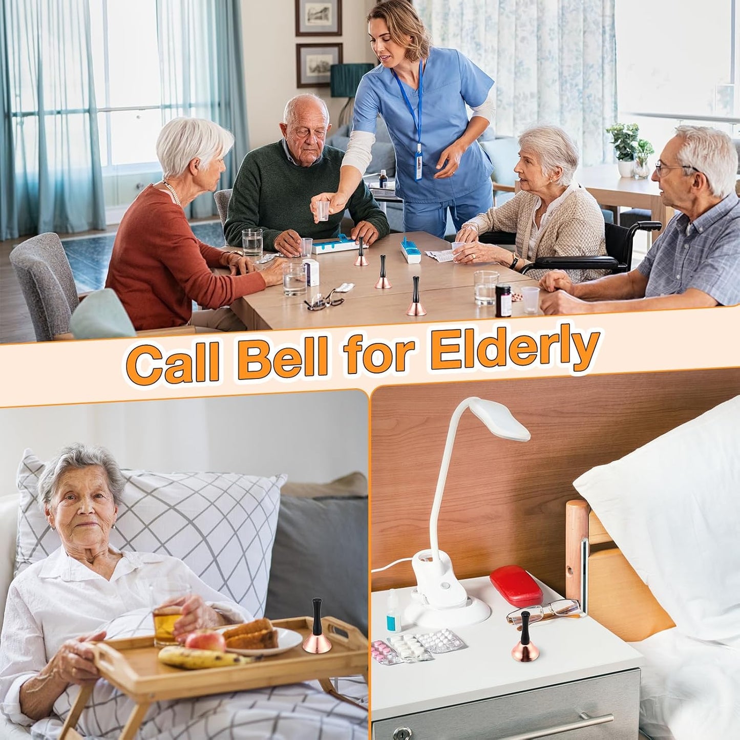 Yeshone 50 Pcs Loud Hand Bell Bulk Dinner Service Bell for Food Line Care for The Sick and Elderly Alarm Ringing Call for Pets Jingles Weddings Christmas Decoration(Rose Gold)