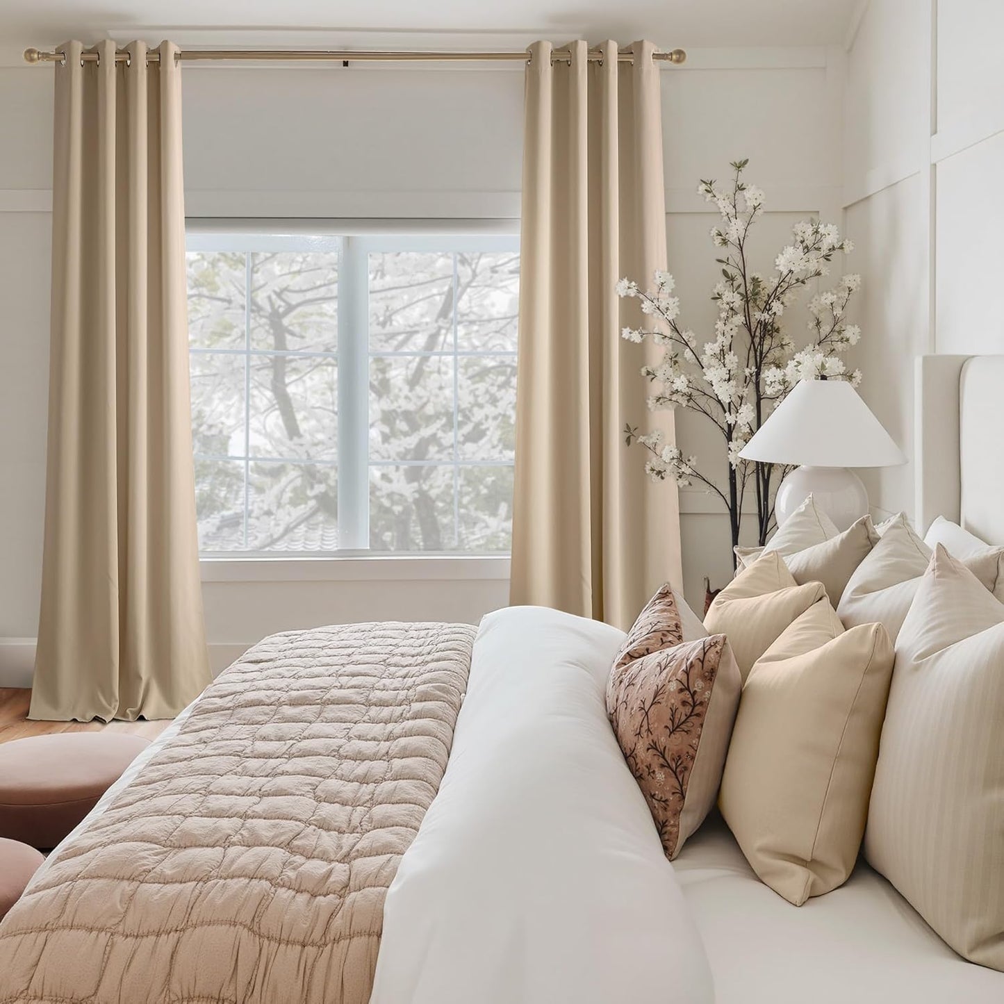 NICETOWN Blackout Curtain Panels for Bedroom, 2 Panels, W52 x L96-inch, Biscotti Beige, Thermal Insulated Grommet Top Blackout Draperies and Drapes for Living Room