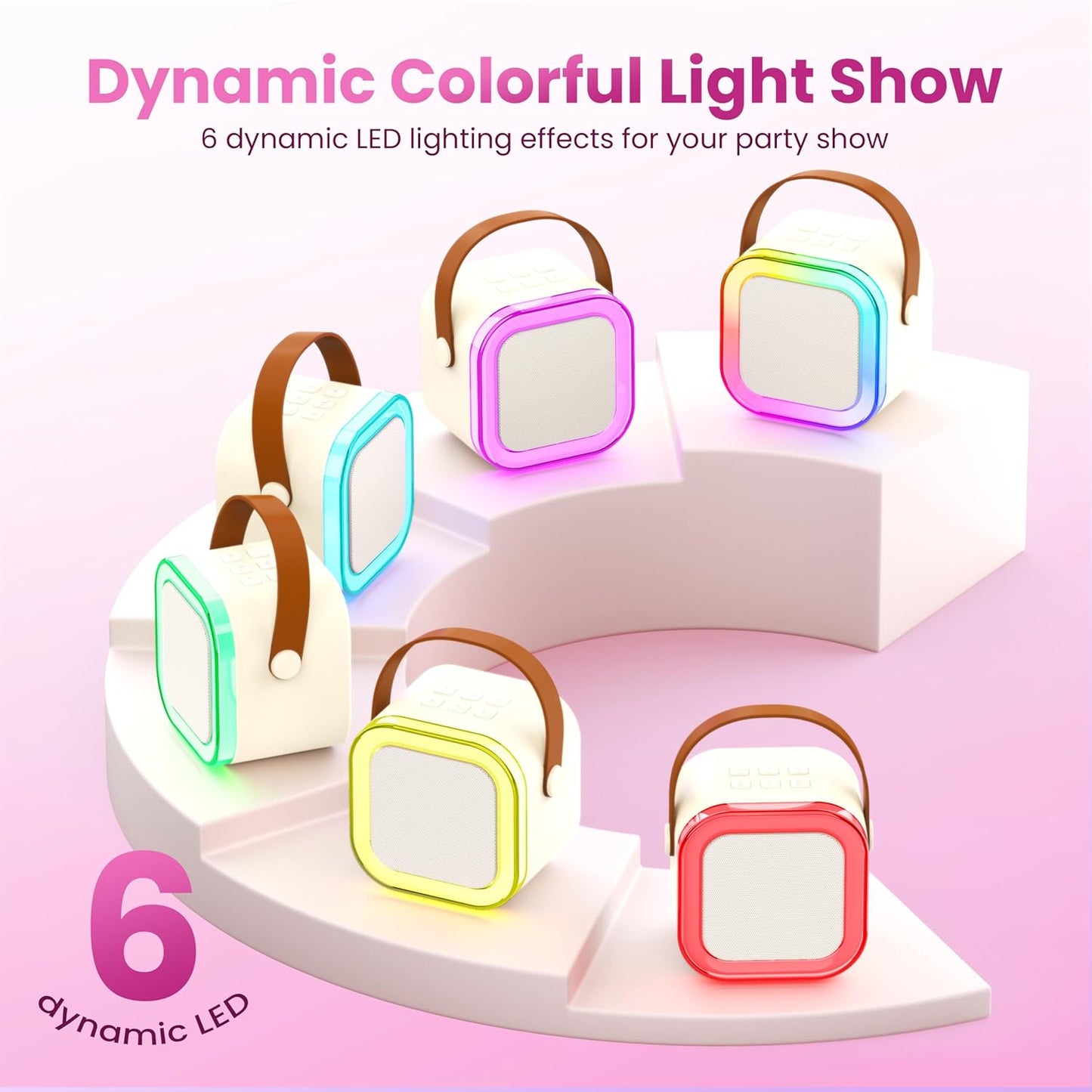 Karaoke Machine for Kids Adults, Portable Bluetooth Mini Karaoke Microphone Singing Speaker Karaoke Player with 2 Wireless Mic, for All Smartphones,Birthday, Family,Home Party (Beige)