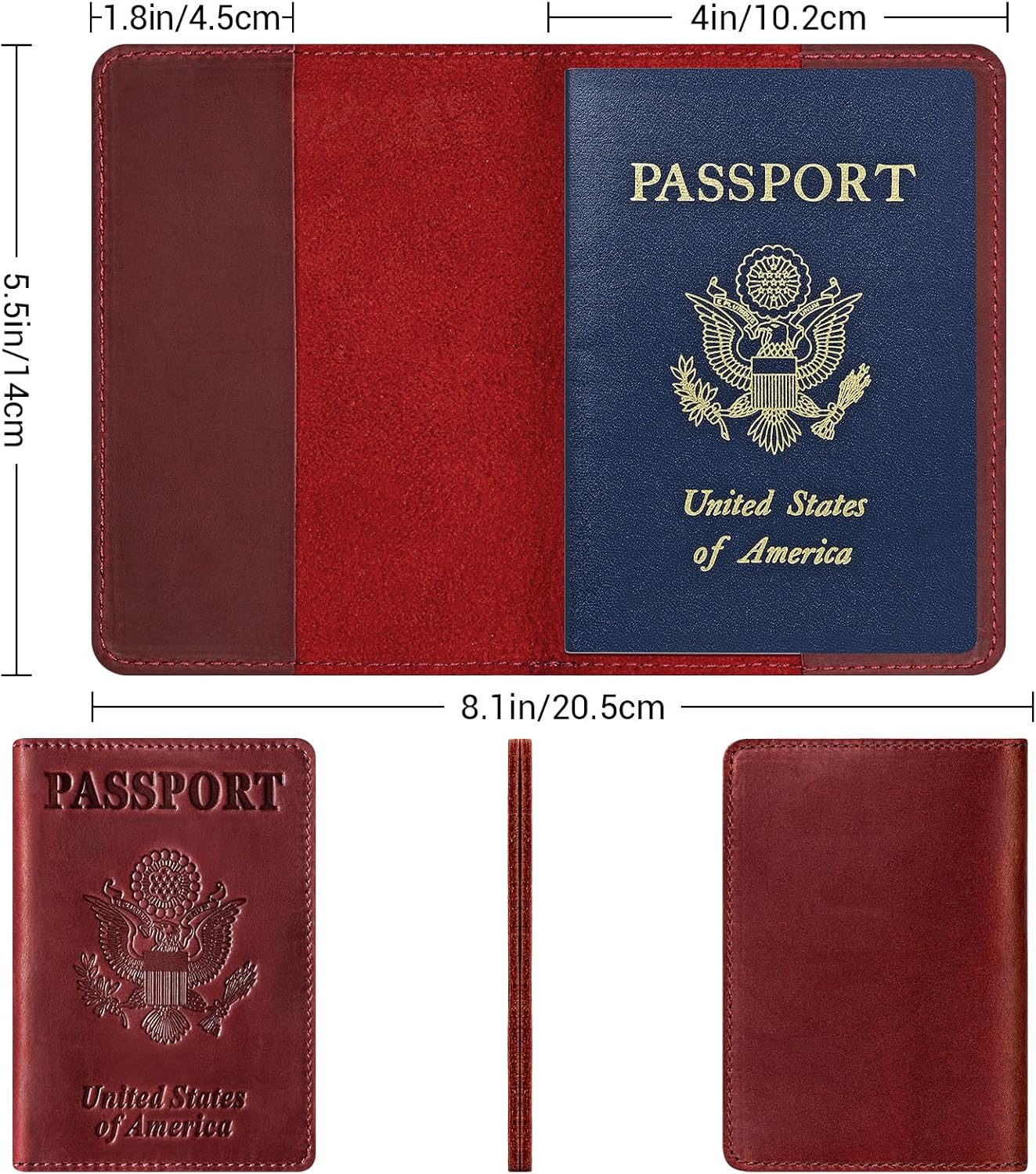 BIAOTIE Premium Leather Passport Holder Covers, Rfid Travel Wallet Passport Document Holder, Travel Essentials Wallet Cover Case for Men and Women (Wine Red)