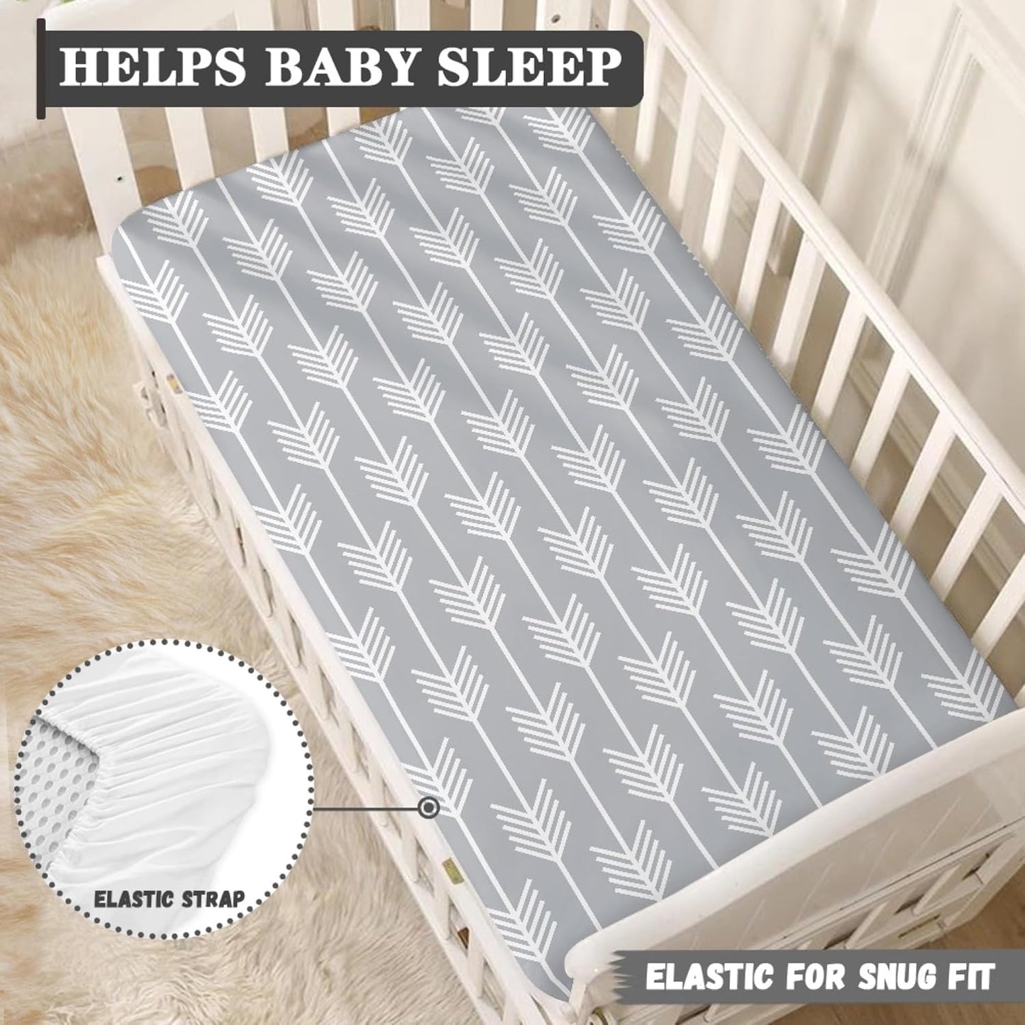 White Arrow Fitted Crib Sheet Grey Baby Crib Sheet Fit Standard Crib and Toddler Mattress,Crib Mattress Sheets for Boys Girls 28"x52"