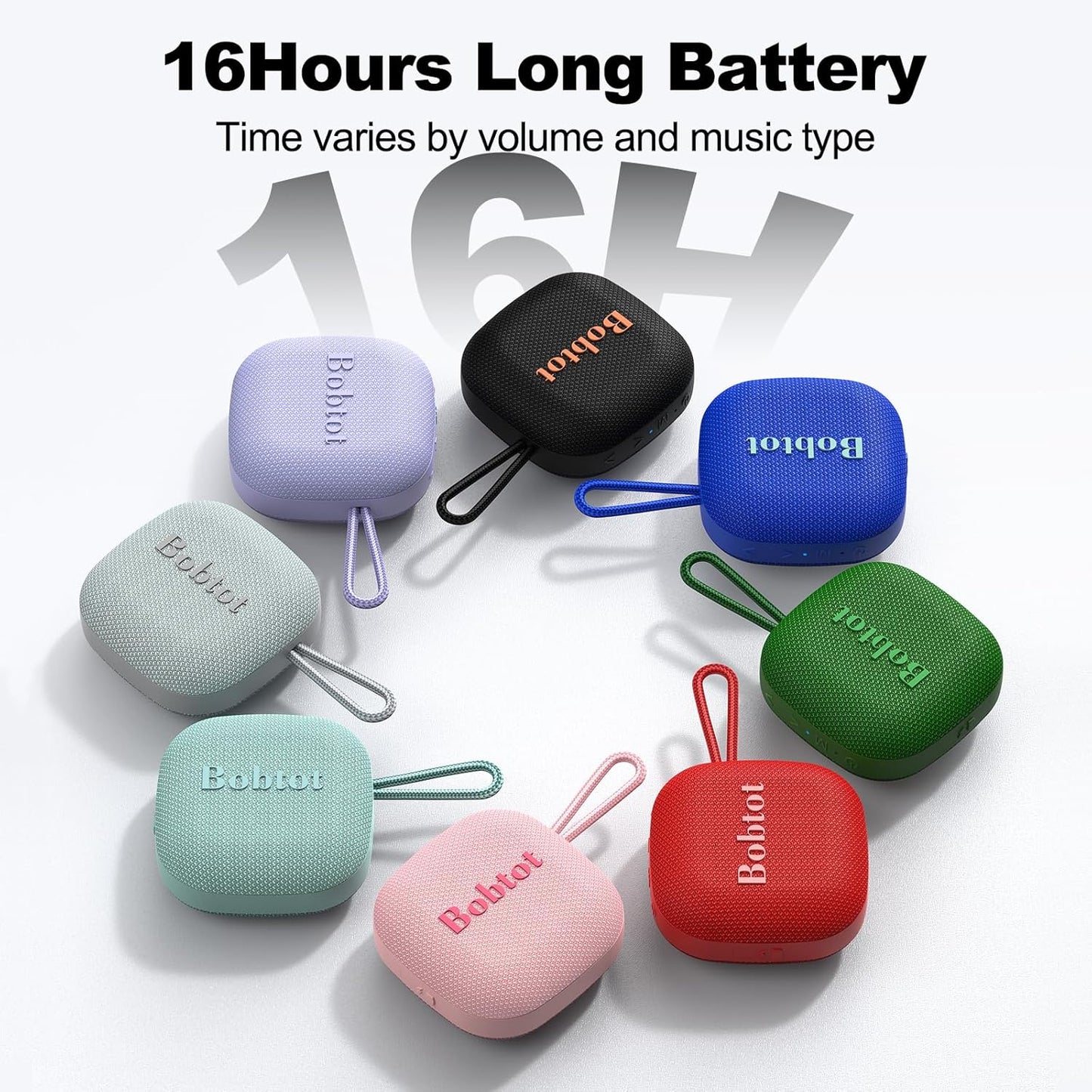 Bobtot Portable Bluetooth Speakers Wireless, IPX7 Waterproof Mini Speaker with 16 Hours Playtime, Loud Stereo Sound, TWS, Built-in Microphone, Small Size for Travel Sport, Black