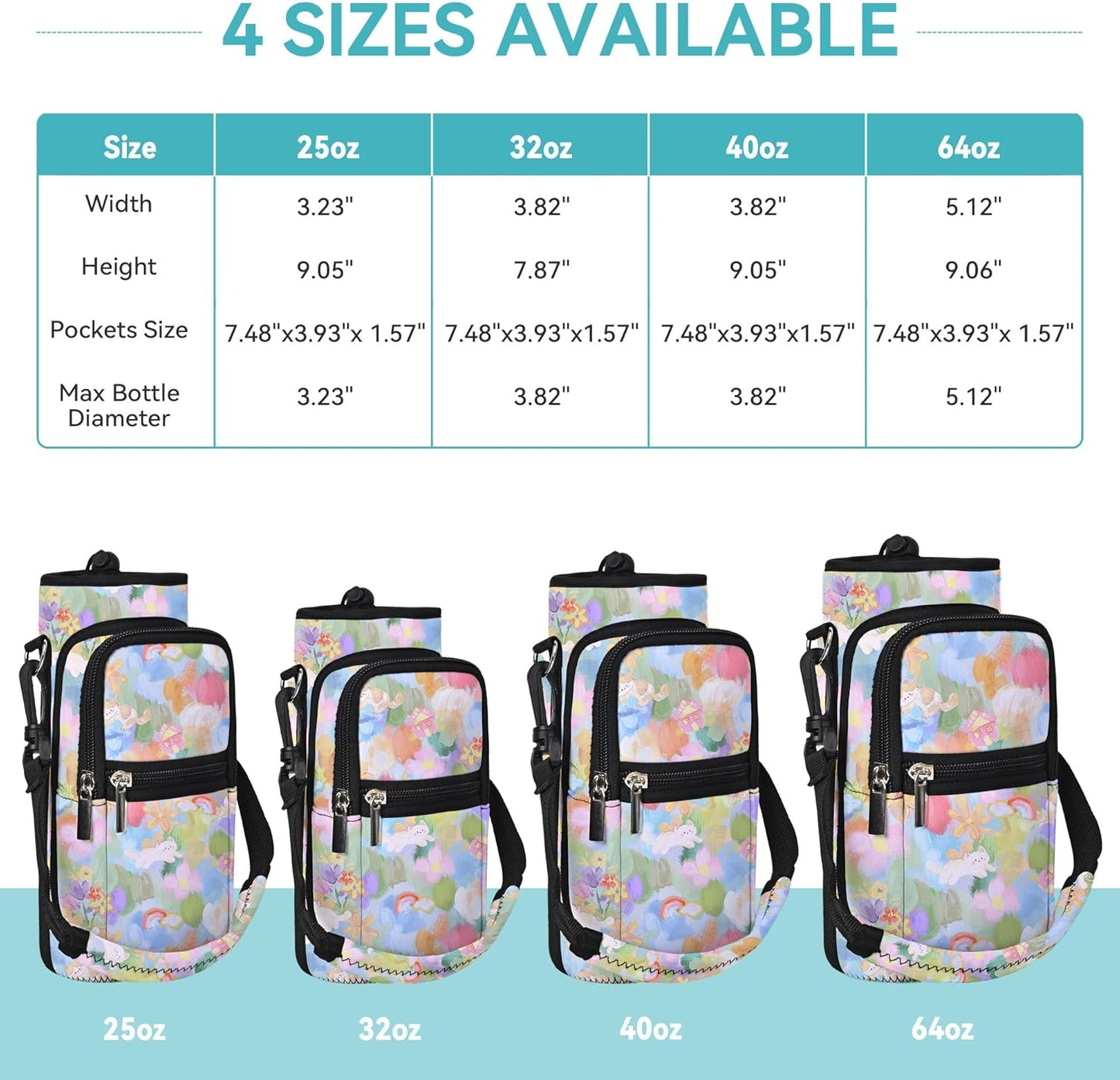 AUPET Water Bottle Sling Bag Sleeve Holder Carrier 25/32/40/64 oz,Insulated Crossbody Water Bottle Case Cover with Strap and Pockets for Men/Women Walking Hiking