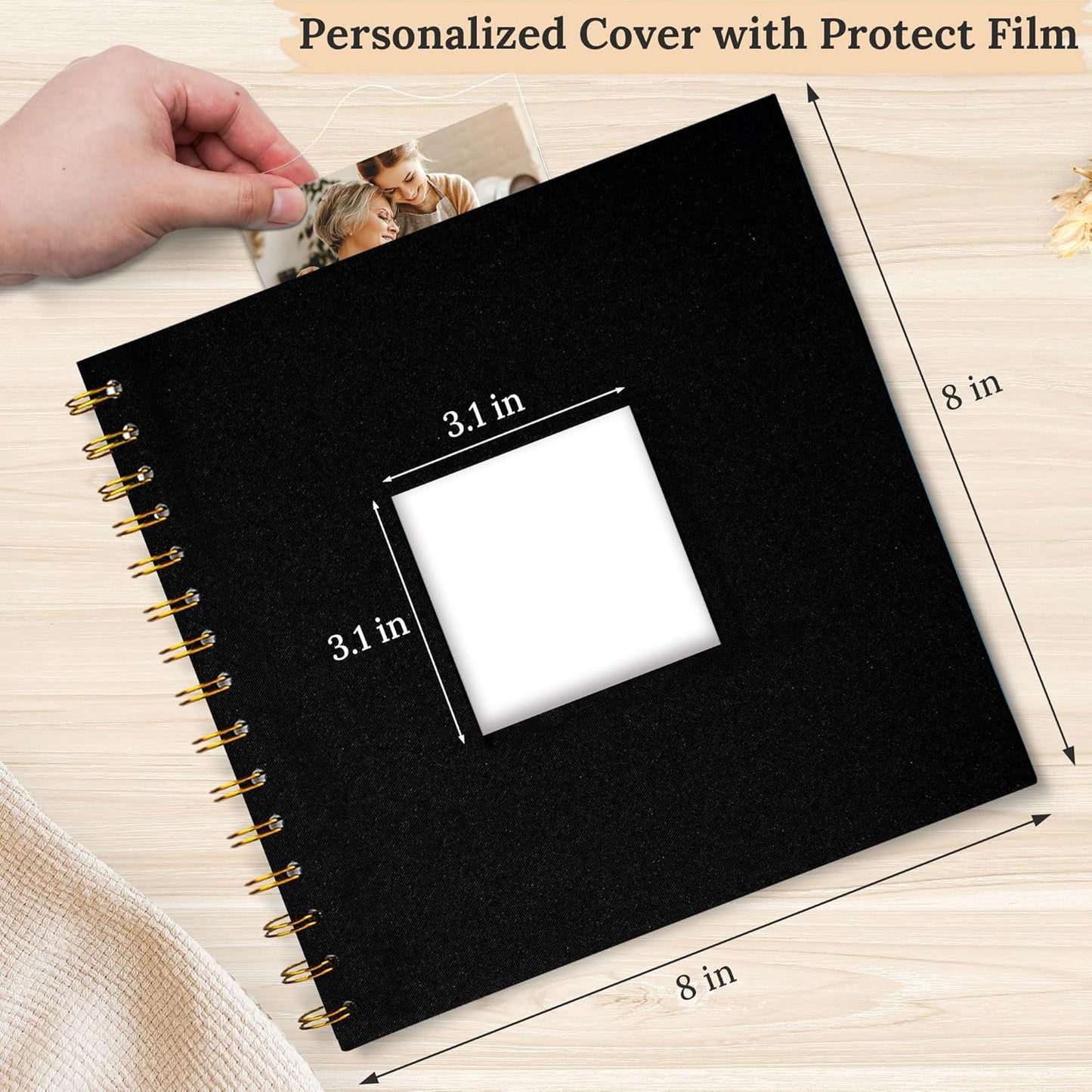 Scrapbook Photo Album Linen Cover, 8 x 8 Inch Hardcover Kraft White Pages Memory Book, for Travel Wedding Guest Book Christmas Baby Shower (20 Sheets/ 40 Pages,Black)