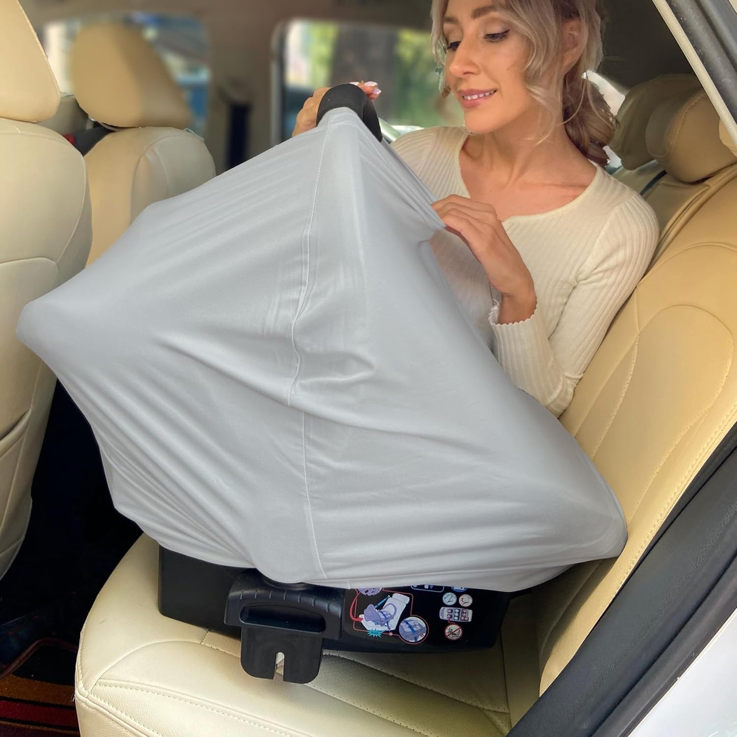 Breathable Car Seat Cover for Babies – Multi-Purpose Soft Rayon Nursing Cover for Breastfeeding, High Stretchy Infant Carseat Canopy, Stroller Cover (Smooth Rayon, Light Grey)