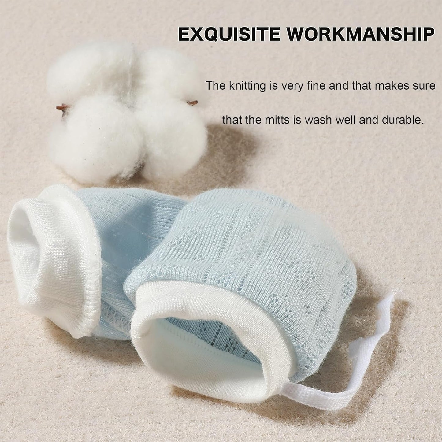 Newborn Mittens No Scratch 100% Cotton Mitts baby mittens 0-12months Drawstring 5Pack