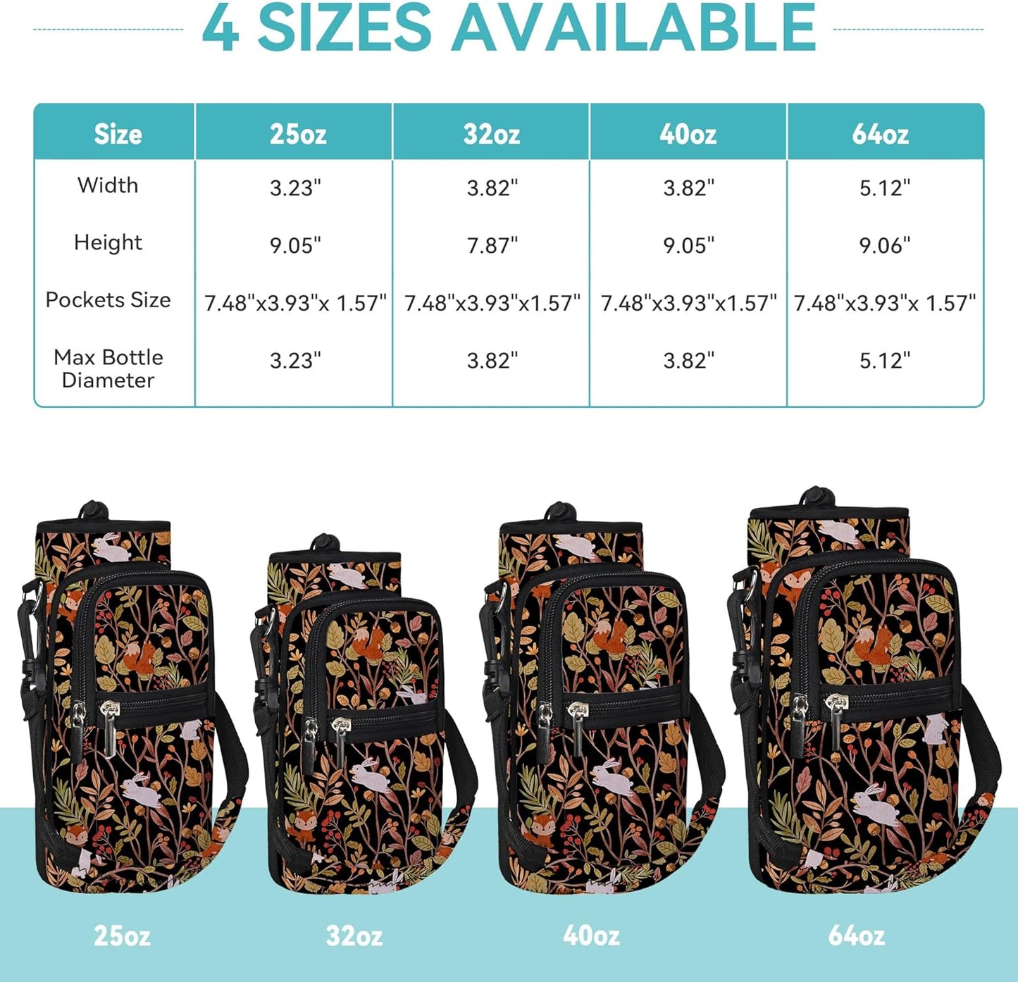 25/32/40/64oz Water Bottle Bag Holder Carrier-Insulated Crossbody Sling Case Sleeve with Strap & Pockets for Men Women Gym Cycling Travel Walking Hiking Camping