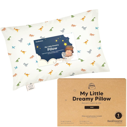 Mini Toddler Pillow with Pillowcase - 9x13 My Little Dreamy Travel Kids Pillow for Sleeping, Toddler Bed, Small, Tiny, Organic Cotton Pillowcase, Soft & Breathable, Kids 2-4 Years Old (Roarsome)