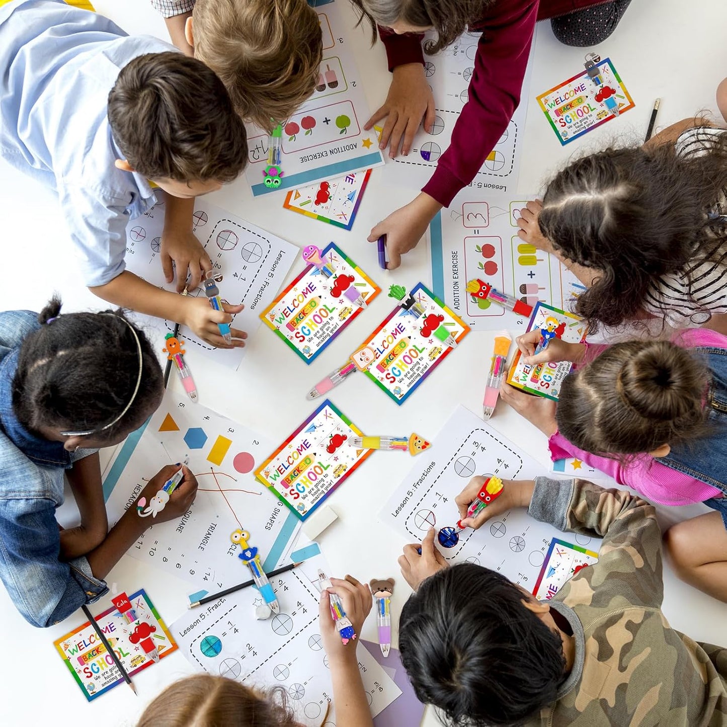 30 Set Cute Multicolor Pens in One 4-in-1 Fun Pens Bulk with 30 Gift Cards for Kindergarten Party Welcome Back To School Student Gift Bulk Office School Exchange Gifts