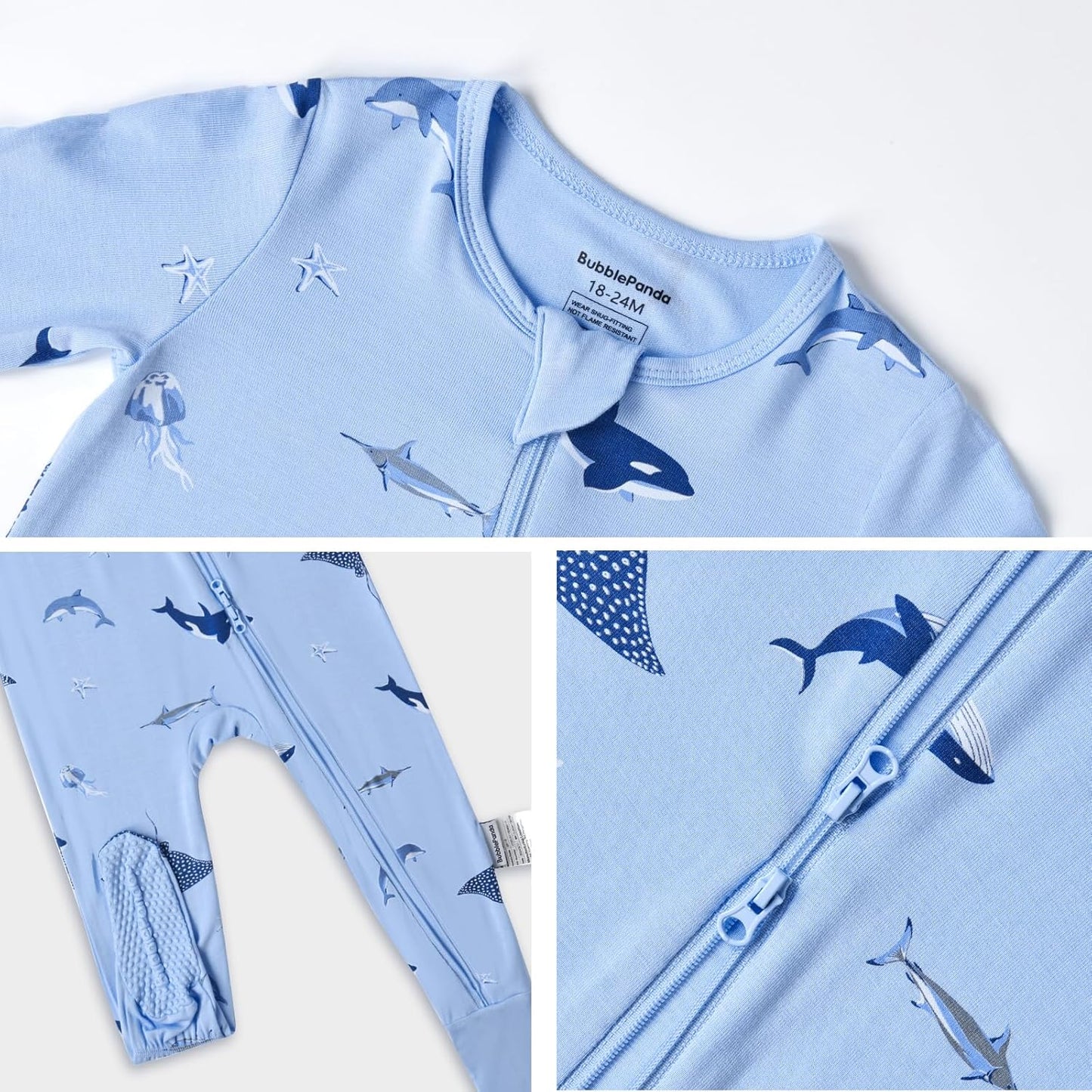 BubblePanda Rayon Made From Bamboo Baby Pajamas Baby Clothes for Boys Girls Unisex Zip-Front Non-Slip Onesie Sleeper