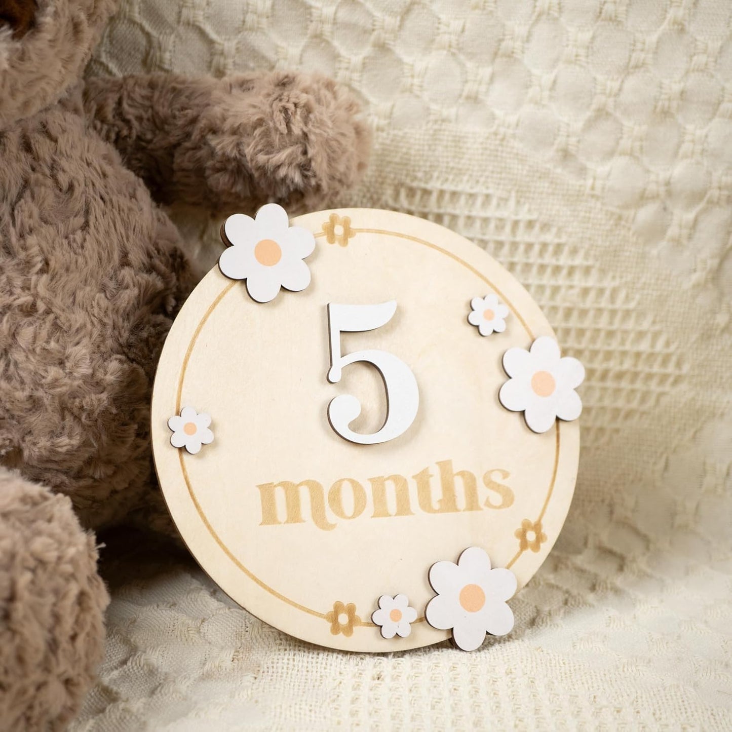 Baby Monthly Milestone Cards - Wooden Monthly Milestone Discs - Newborn Photography Props to Document Your Baby´s Growth - Baby Announcement Sign (B06)