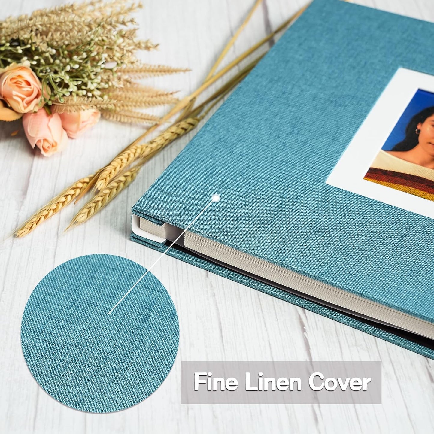 Vienrose Photo Album Self Adhesive for 2x3 4x6 5x7 8x10 Pictures DIY Scrapbook 40 Blank Pages Linen Cover Memory Book for Wedding, Baby Growth, Travel, Skyblue