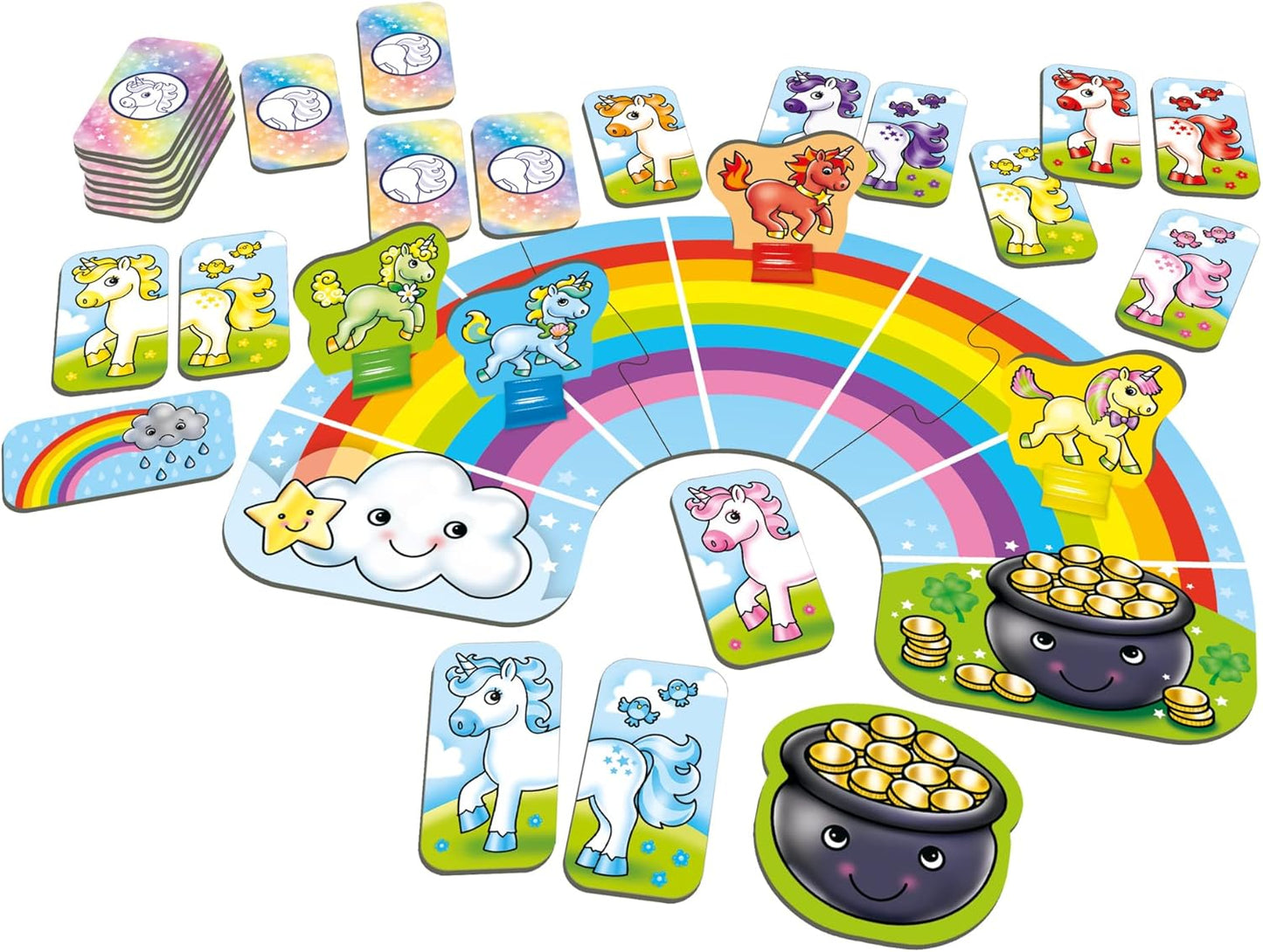 Orchard Toys Moose Games Rainbow Unicorns Game. Race Your Unicorns Over The Rainbow to a Pot of Gold in This Magical, Fun Color-Matching Game! Ages 3+ for 2-4 Players