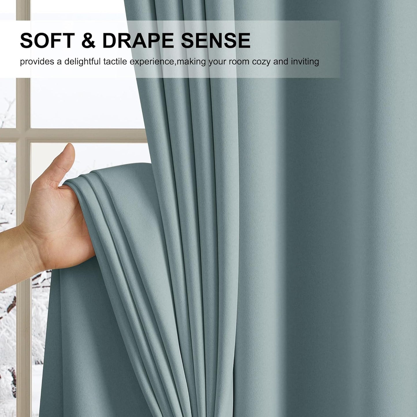 NICETOWN Blackout Curtains 63 Inches Long Room Darkening Thermal Insulated Energy Saving Smart Grommet Short Plylux Curtain Draperies for Kitchen, 2 Panels, Greyish Blue, 52 x 63