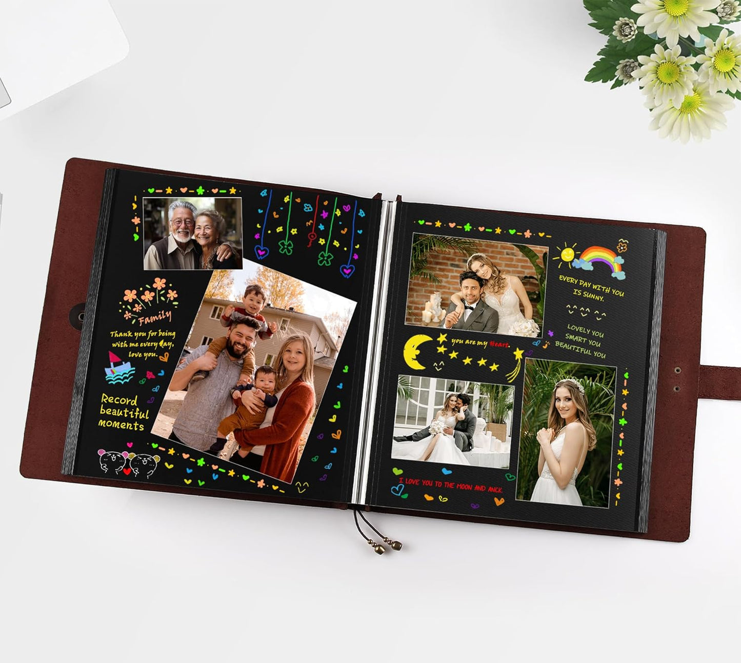 Leather photo Album Self Adhesive Pages, Handamde Leather Scrapbook Photo Album, Wedding Family Album, Holds 3x5, 4x6, 5x7, 6x8, 8x10 Photos - Coffee