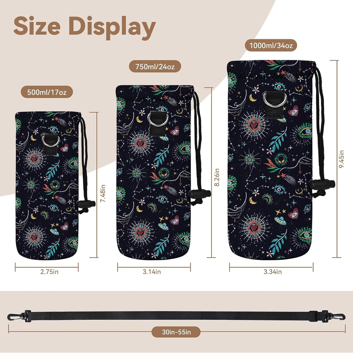 AUPET Water Bottle Sling Bag Carrier Crossbody Sleeve,Insulated Neoprene Bottle Case Holder Pouch Cover 500ML/17oz with Shoulder Strap for Walking Women Men