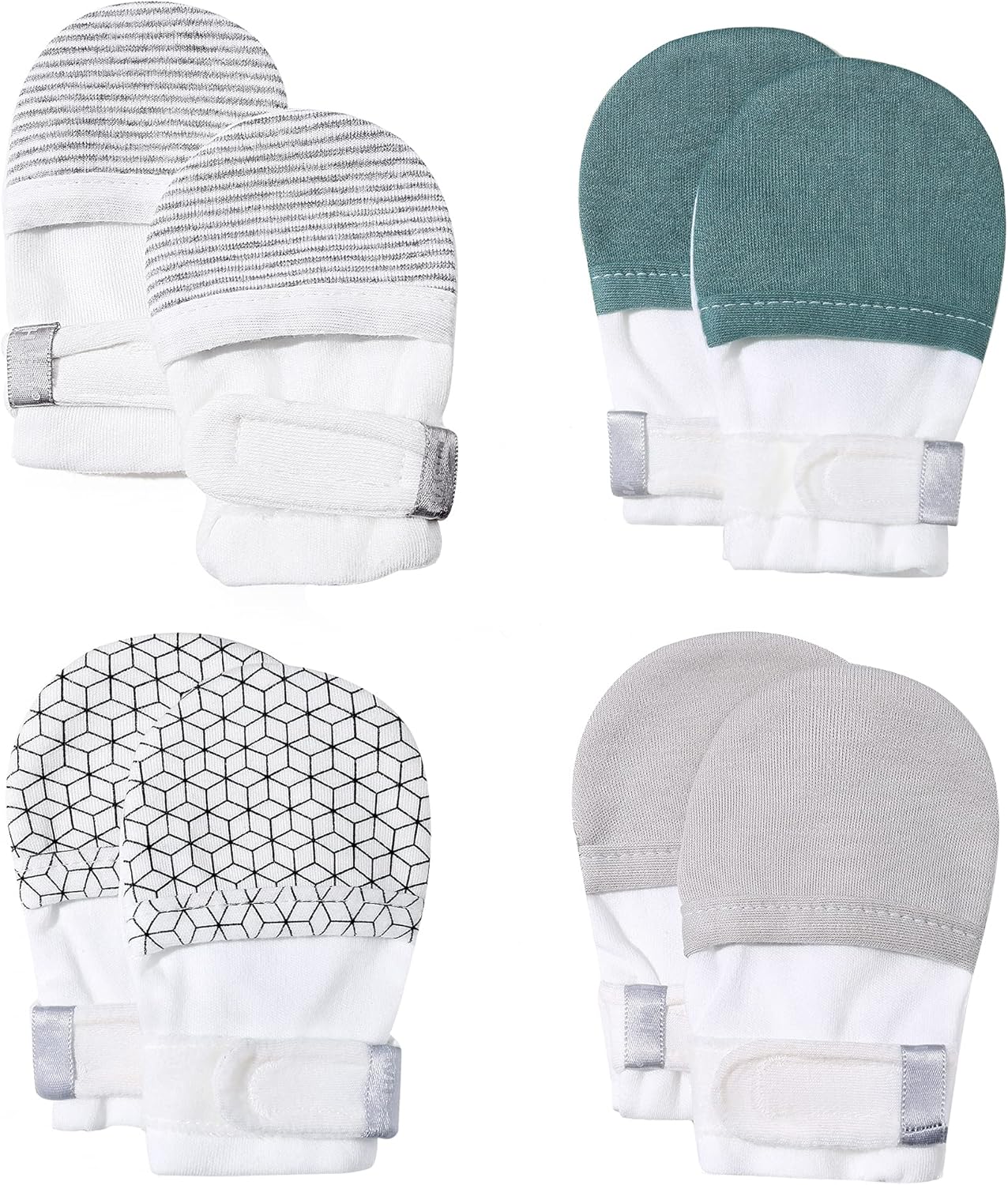 HAPIU Baby No Scratch Mittens Stay On, 100% Cotton Breathable, Adjustable Infant Gloves for Boys Girls, Newborn - 12 M