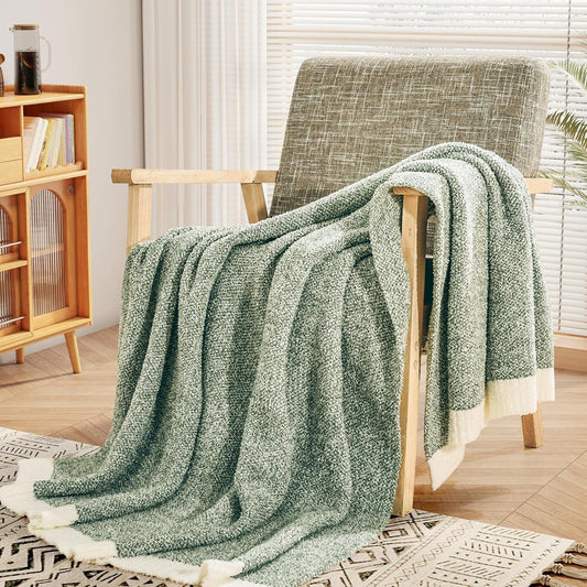 NEXHOME PRO Twin Size Super Soft Throw Blankets for Couch, Cozy Blankets Reversible Warm Knit Blanket for Women, Fuzzy Plush Lightweight Throws for Sofa, Bed, Picnic, Sage Green White, 60 x 80 inches