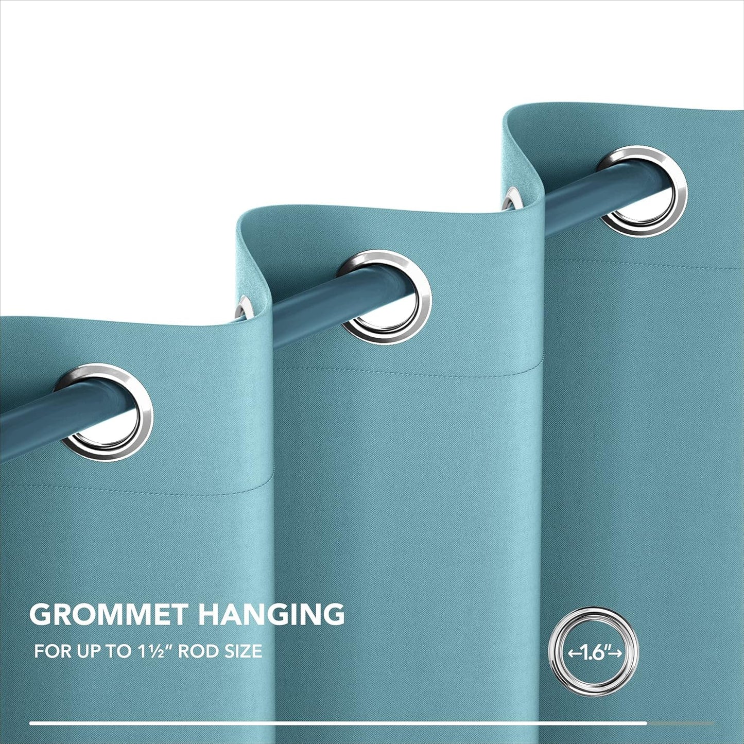 Deconovo Blackout Curtains, Room Darkening Thermal Insulated Window Drapes, Noise Reducing, Grommet Top, 2 Panels 52W x 108L Inch Machine Washable for Bedroom Living Room Nursery River Blue