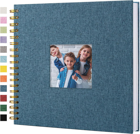 Scrapbook Photo Album Linen Cover, 10 x 10 Inch Hardcover Kraft White Pages Memory Book, for Travel Wedding Guest Book Christmas Baby Shower (40 Sheets/ 80 Pages,Blue)