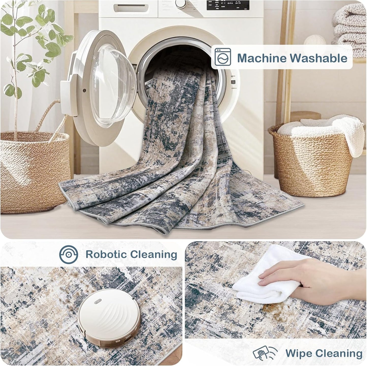 Area Rugs 9x12 Living Room: Washable Rug Modern Abstract Large Rugs Soft Non Slip Neutral Rug Stain Resistant Indoor Carpet for Bedroom Kitchen Dining Room Home Office Rugs(Black Brown,9'x12')