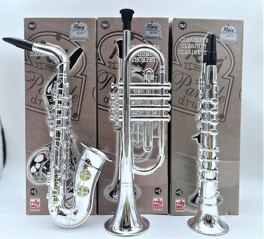 Toy Instruments Set Trumpet, Saxophone and Clarient with Standard Keys in Perfect Pitch are Easy and intuitive to Create Real Music. Instruments Measures 16 inches in Length.