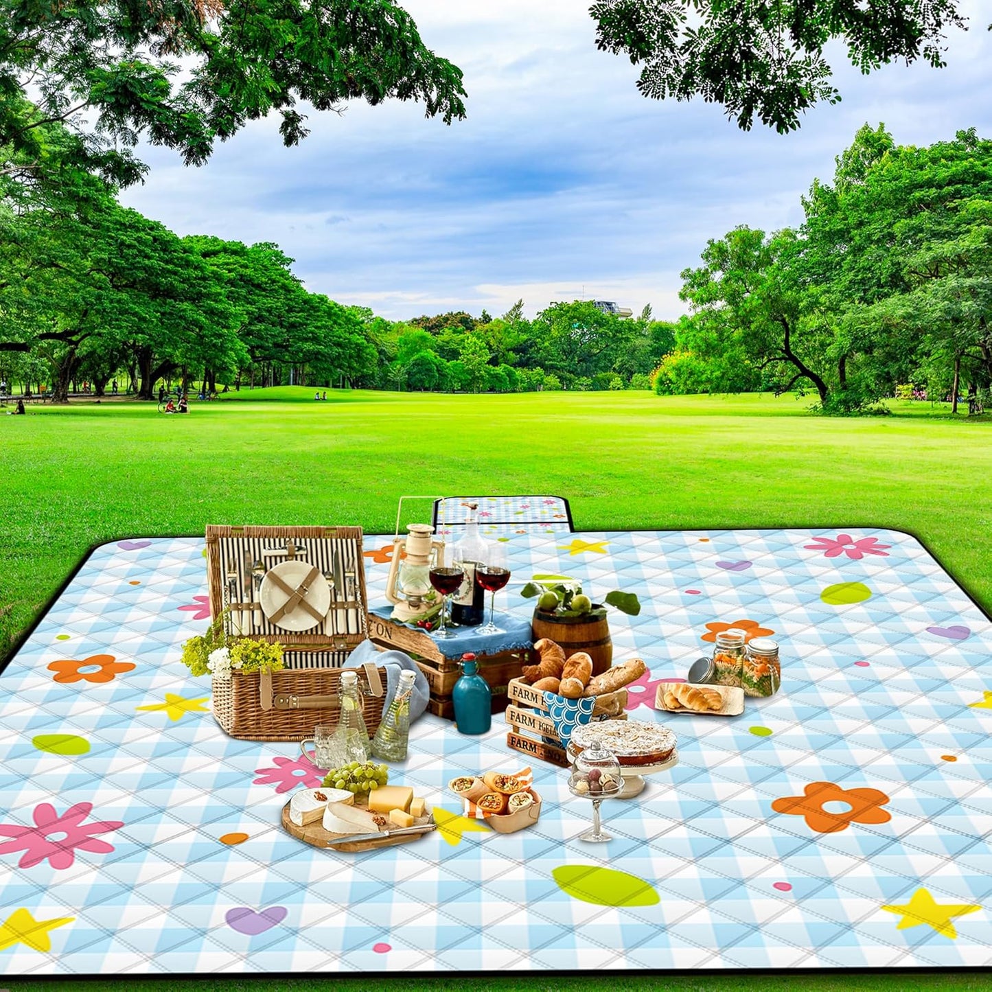 Extra Large Picnic Blanket Waterproof,80"x 80"Foldable Machine Washable Beach Blankets,Outdoor Blanket for 6-8 Adults,Picnic Mat Suitable for Indoor Crawling,Park Beach,Camping,Hiking,Travel( Flower)