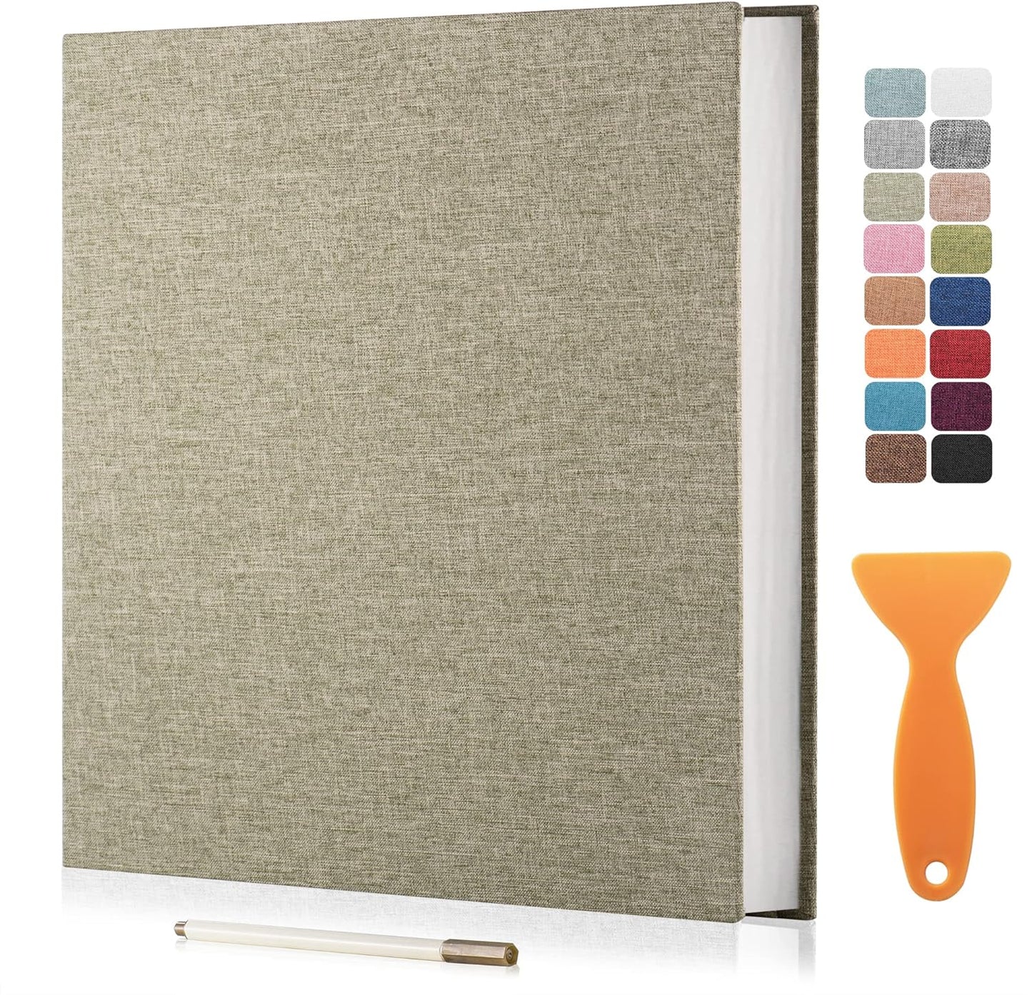 Large Photo Album Self Adhesive Scrapbook Album for 4×6 5×7 8×10 Pictures DIY Magnetic Linen Cover Album 40 Pages for Family Wedding Gifts with Metal Pen and Plastic Board