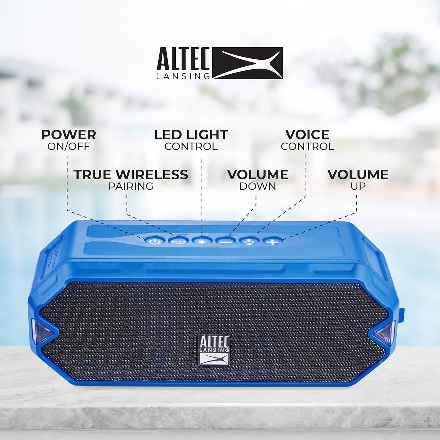 Altec Lansing - HydraJolt Wireless Bluetooth Speaker, Waterproof Portable Speakers with Built in Phone Charger and Lights, Everything Proof Outdoor, Shockproof, Snowproof, 16 Hours Playtime