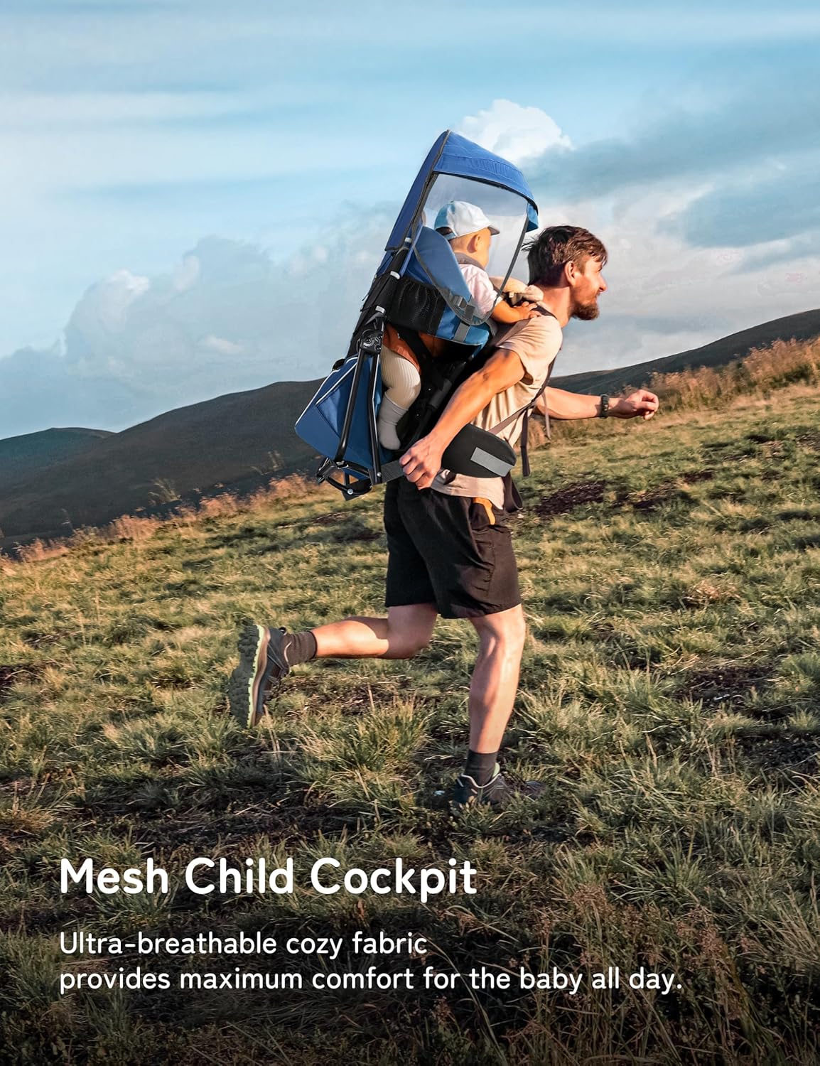 besrey Baby Backpack Carrier, Toddler Hiking Backpack with Safety 3-Height Seat, Adjustable Straps&Waist Belt, Foldable Frame Lightweight Large Capacity Child Carrier for Hiking (Klevin Blue)