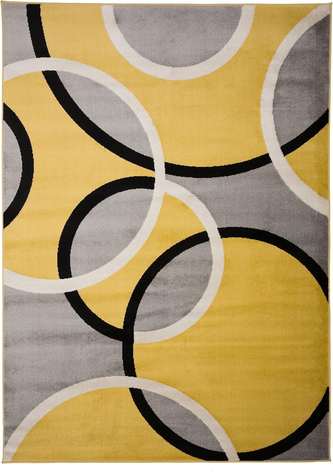 Rugshop Contemporary Abstract Circles Easy Maintenance for Home Office,Living Room,Bedroom,Kitchen Soft Area Rug 10' x 14' Yellow