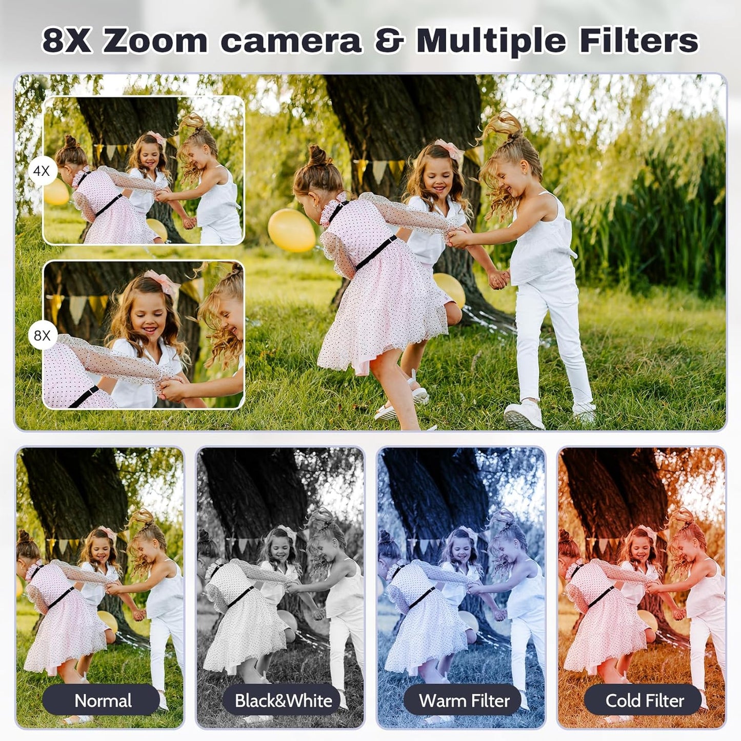 Digital Camera FHD 1080P Video & 8X Digital Zoom - Compact Point and Shoot Digital Camera with 2.4" Screen, 800mAh Rechargeable Battery Portable Small Camera for Kids Teens Girls Boys(Black)