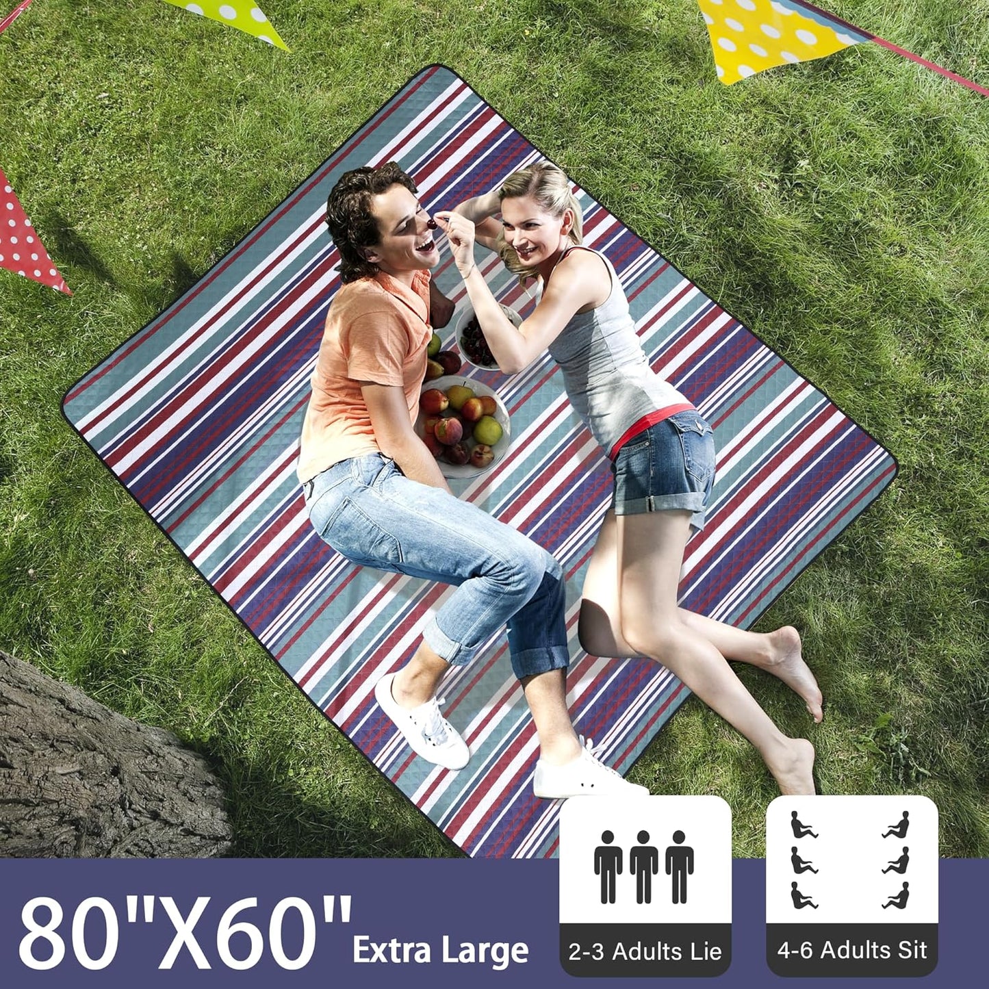 HX&OD Large Picnic Blanket Outdoor 80”x60” Waterproof Picnic Mat Foldable 3-Layer Camping Blanket Portable with Carry Strap Park Blanket for Grass(Red)