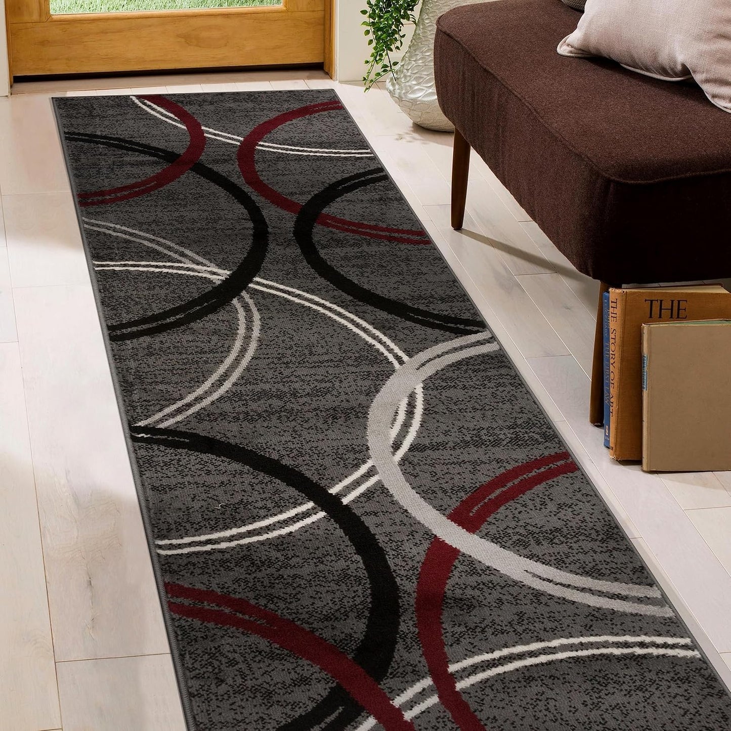 Rugshop Modern Wavy Circles Design Runner Rug 2' x 10' Red