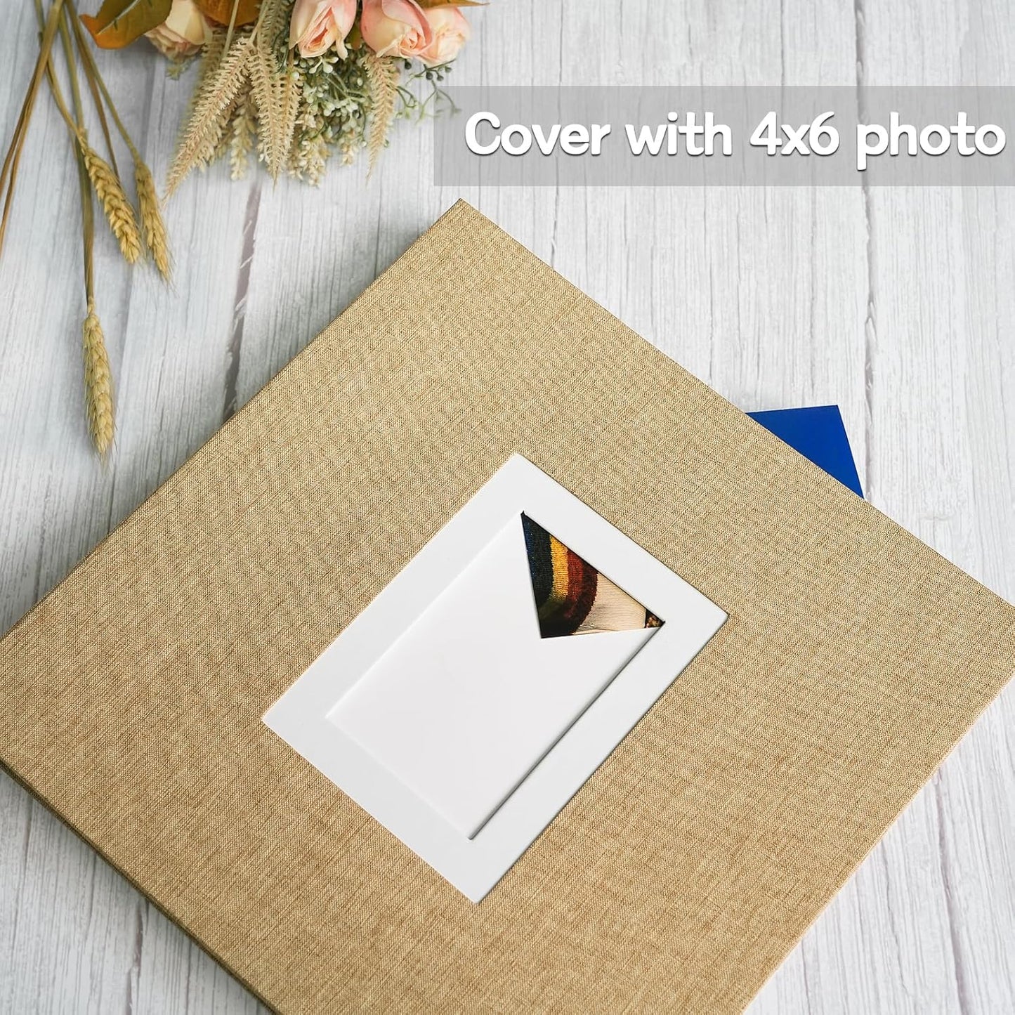 Vienrose Photo Album Self Adhesive for 2x3 4x6 5x7 8x10 Pictures DIY Scrapbook 60 Blank Pages Linen Cover Memory Book for Wedding, Baby Growth, Travel, Khaki