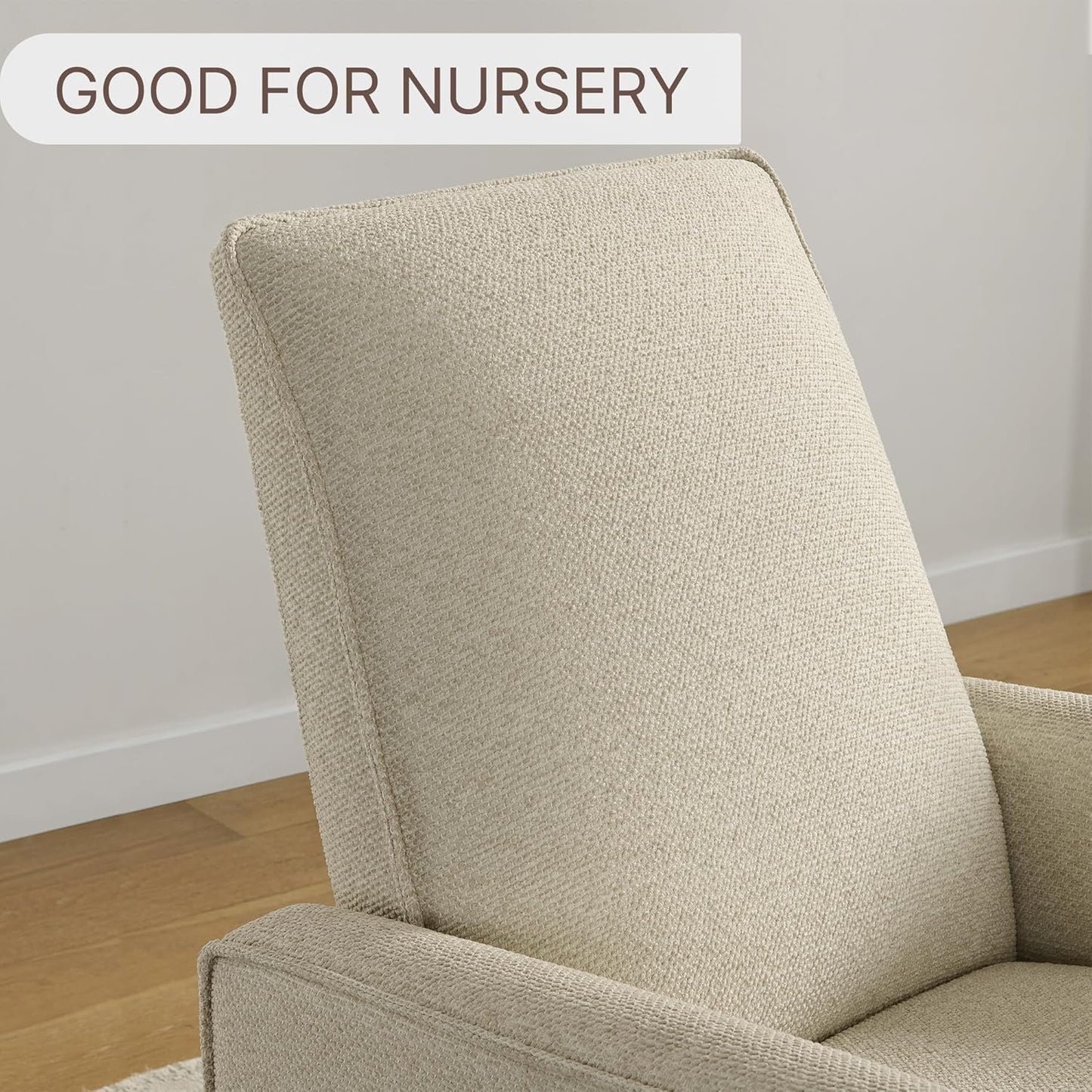 Upholstered Recliner Swivel Glider Nursery Chair Reclining Performance Fabric Rocker with Metal Base,Basketweave,Oat