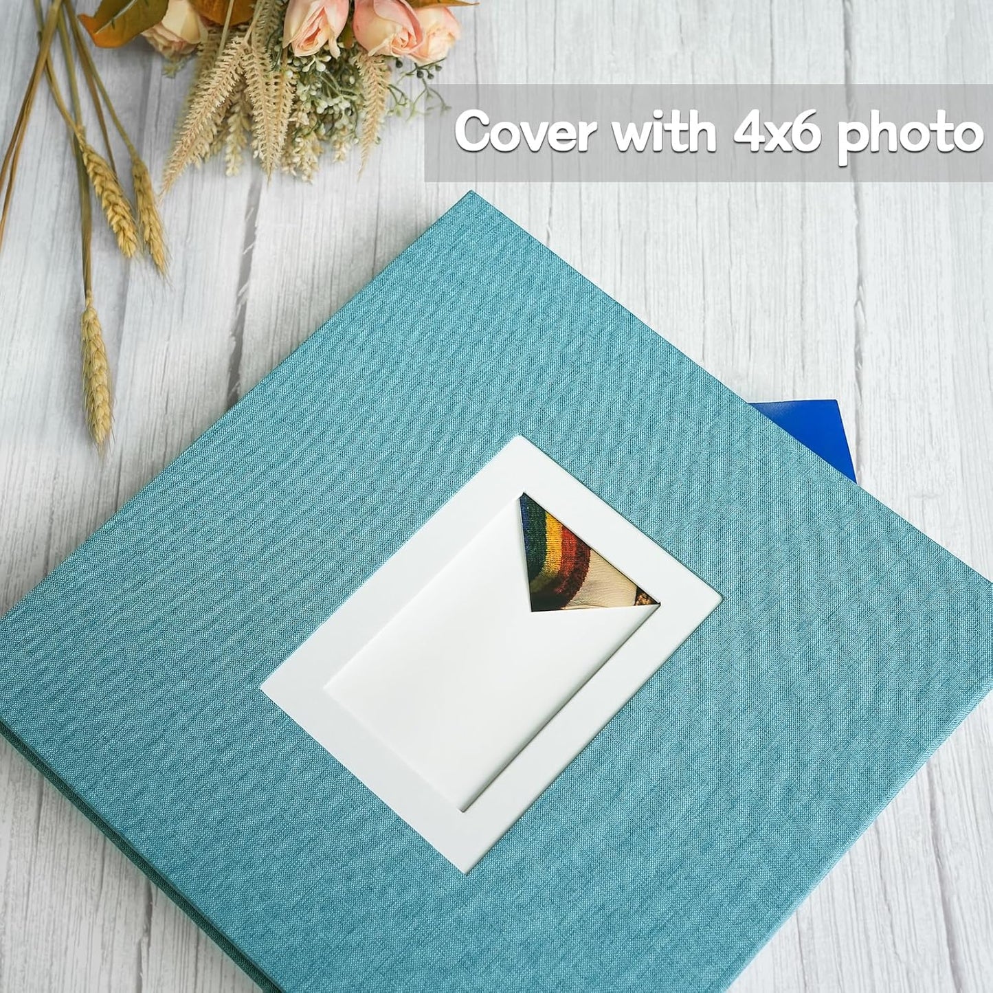 Vienrose Photo Album Self Adhesive for 2x3 4x6 5x7 8x10 Pictures DIY Scrapbook 60 Blank Pages Linen Cover Memory Book for Wedding, Baby Growth, Travel, Skyblue