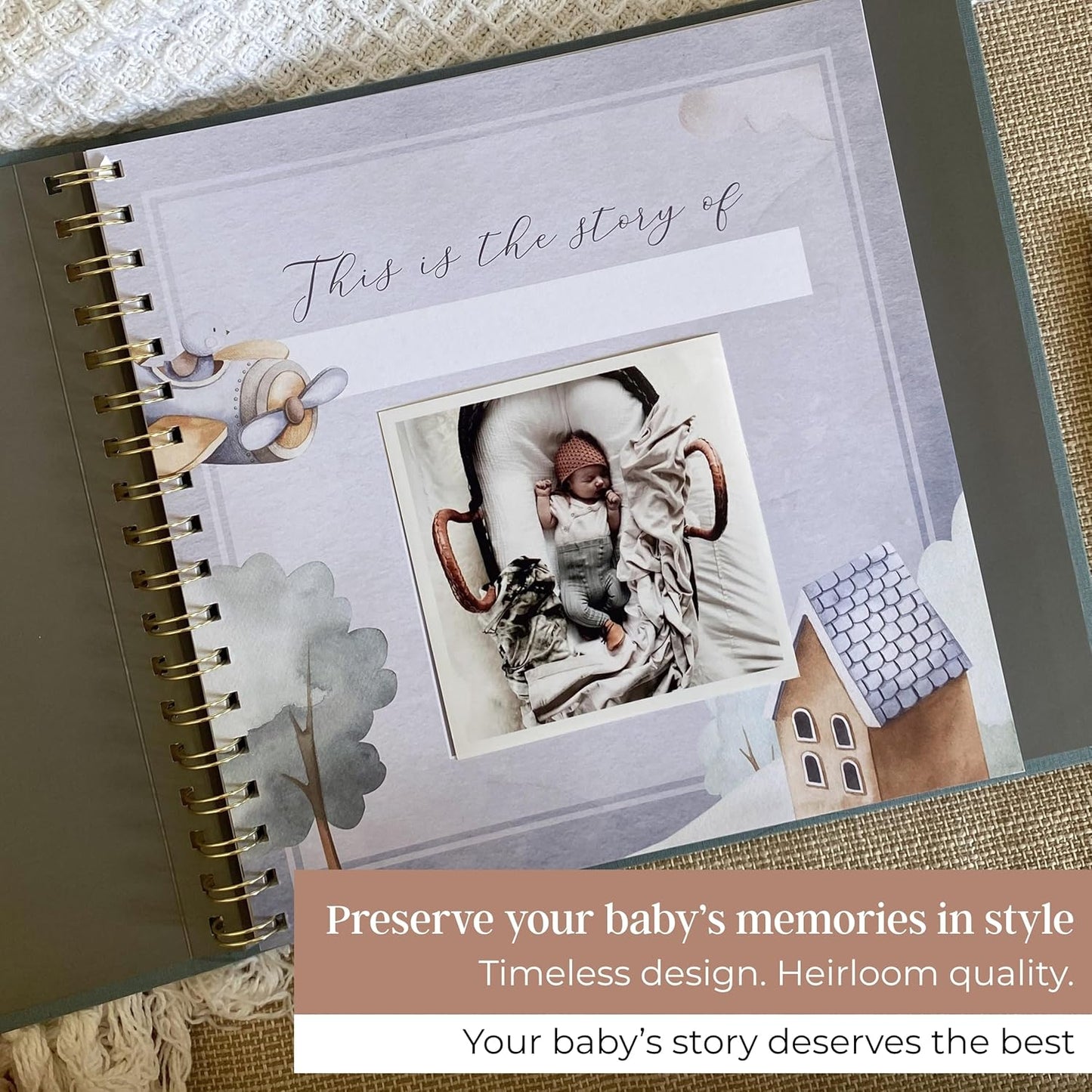 Peachly Baby Boy Memory Book - Baby Book for Boy - Baby First Year Keepsake Journal - Simple Scrapbook for Milestones - Finn (Blue)