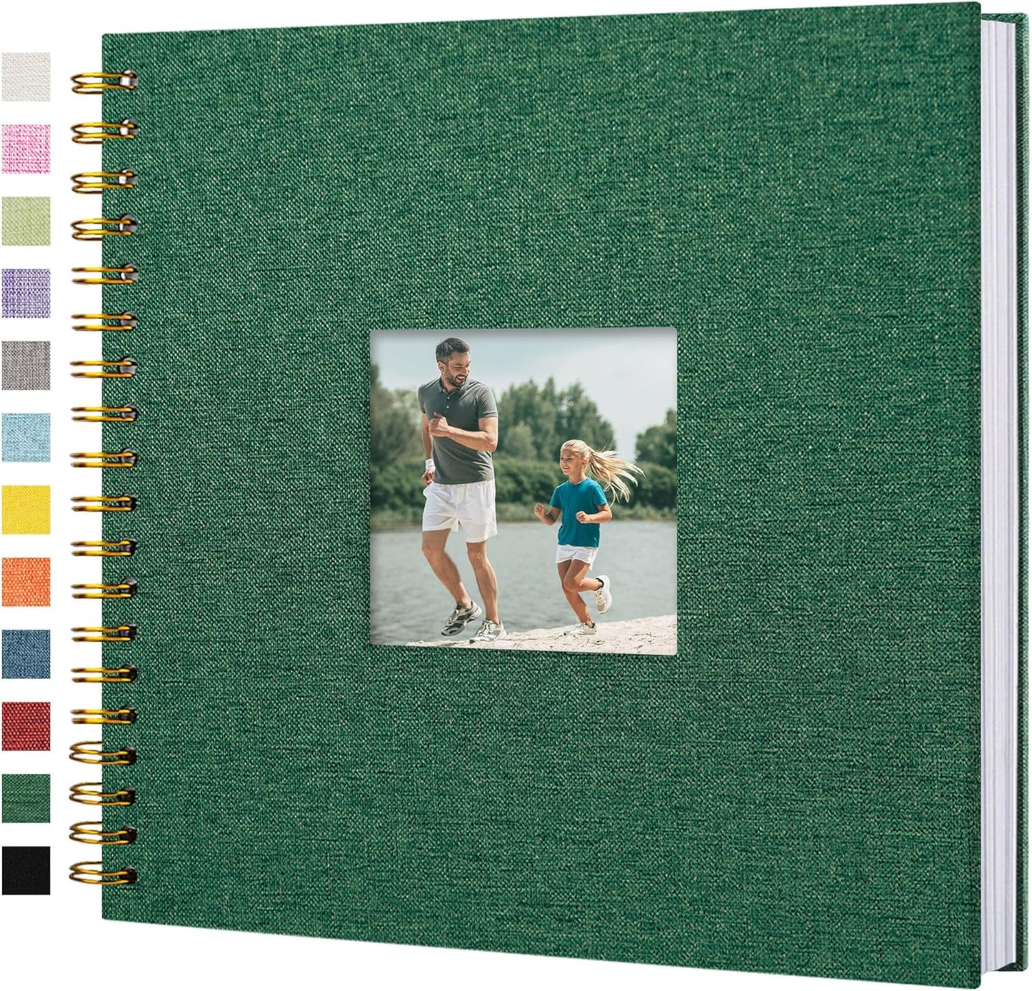 Scrapbook Photo Album Linen Cover, 10 x 10 Inch Hardcover Kraft White Pages Memory Book, for Travel Wedding Guest Book Christmas Baby Shower (40 Sheets/ 80 Pages,Darkgreen)