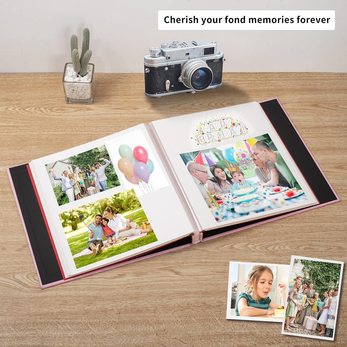 Photo Album Self Adhesive Scrapbook Album for 4×6 Pictures DIY Magnetic Linen Cover Album 30 Blank Pages Great Gift for Family, Wedding, Birthday, Christmas, Anniversary(Pink)