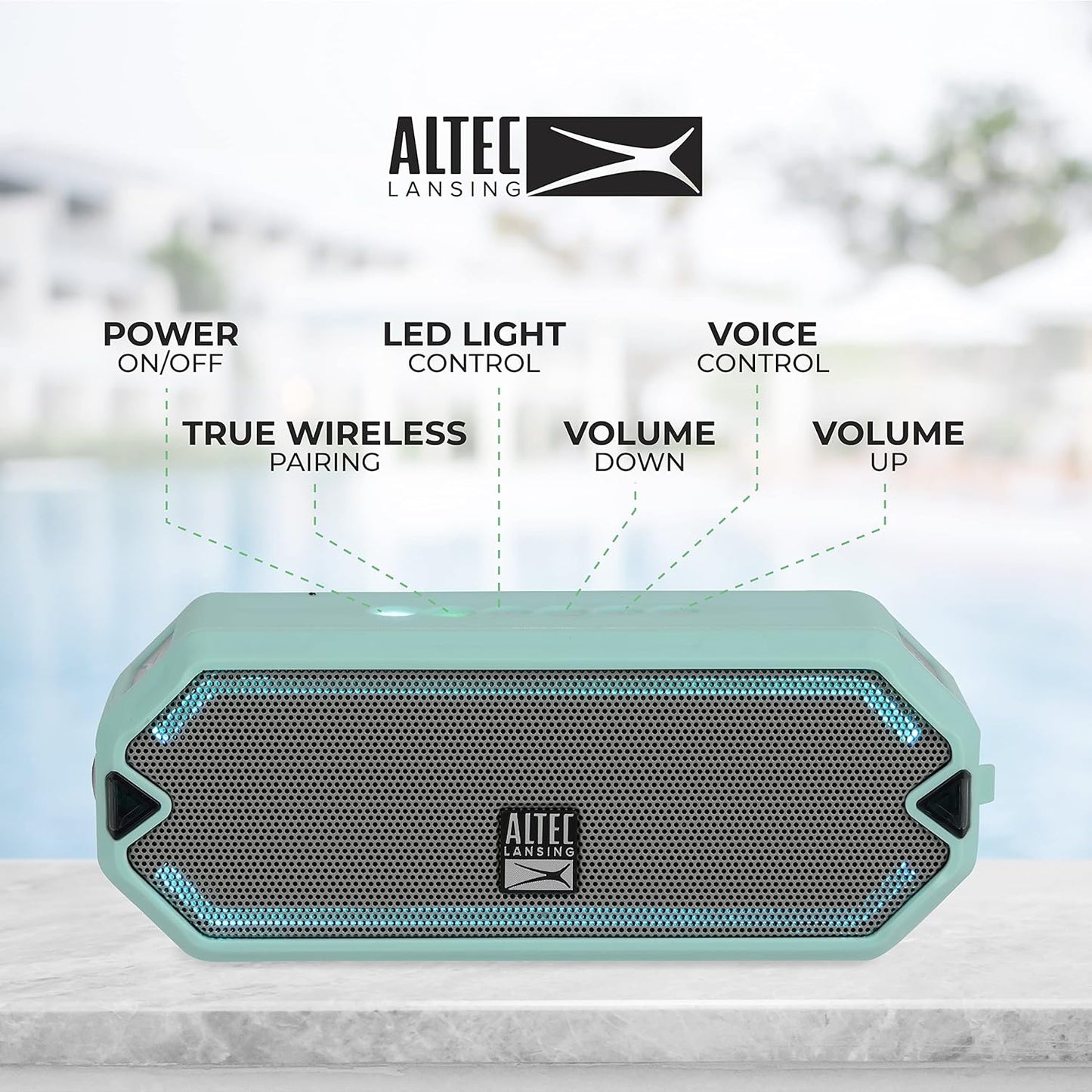 Altec Lansing - HydraJolt Wireless Bluetooth Speaker, Waterproof Portable Speakers with Built in Phone Charger and Lights, Everything Proof Outdoor, Shockproof, Snowproof, 16 Hours Playtime