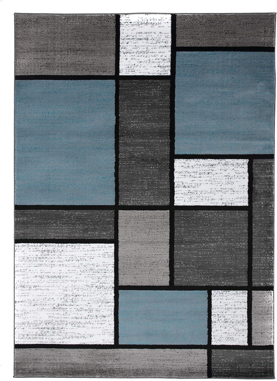 Rugshop Contemporary Modern Boxes for Home Office,Living Room,Bedroom,Kitchen Non Shedding Area Rug 5' 3" X 7' 3" Blue/Gray
