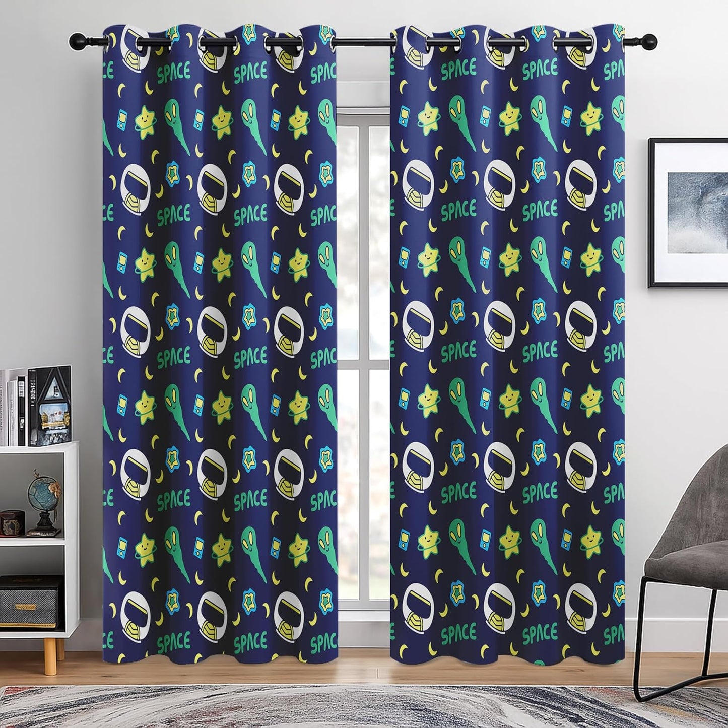 Kids Space Constellation Planets Blackout Curtains - 100% Blackout, Thermal Insulated, Noise Reducing, Perfect for Kids Room and Nursery, 2 Panels (Constellation Planets, W52×L84)