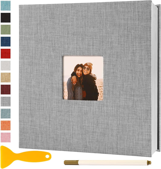 Photo Album Self Adhesive Pages Scrapbook Magnetic Photo Albums for 4x6 5x7 8x10 Pictures Sticky Pages Books for Baby Family Wedding 11x10.6 Grey 60 Pages