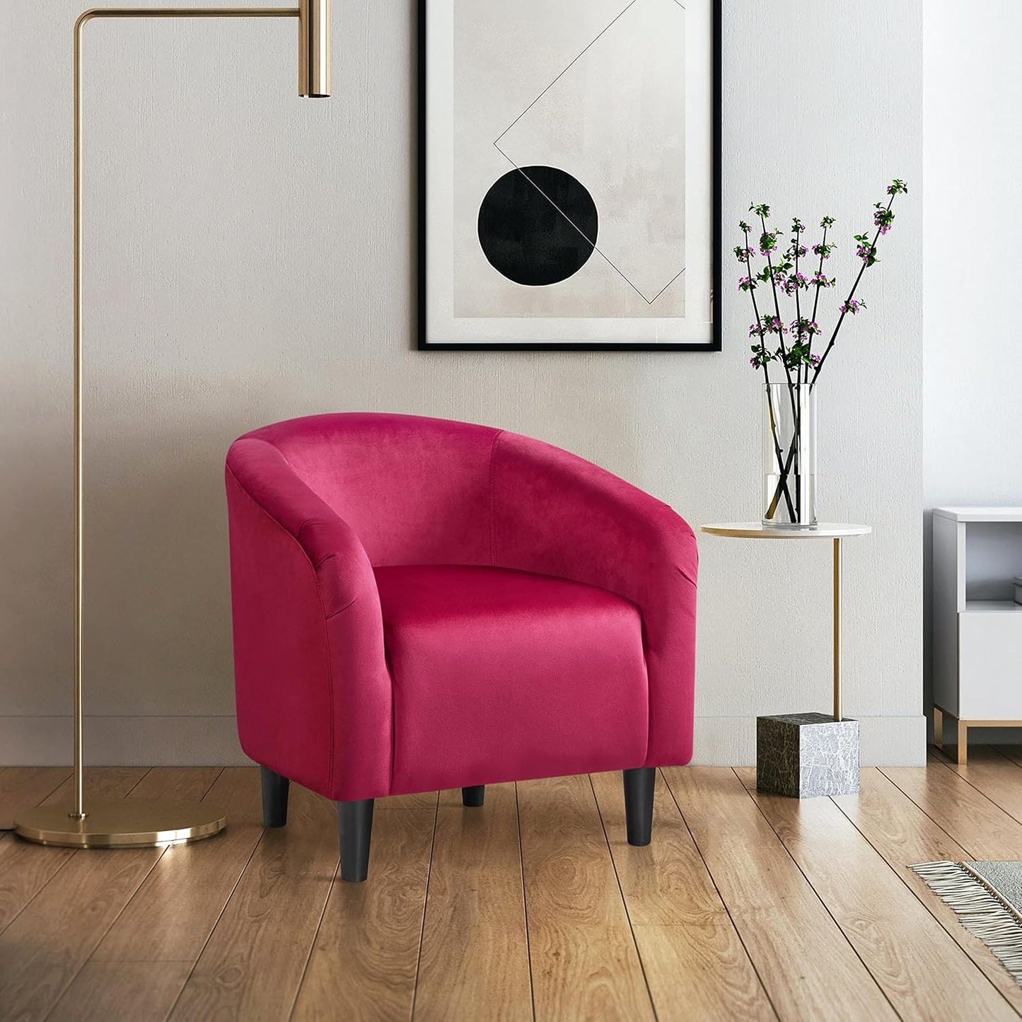 Yaheetech Club Chair, Velvet Accent Chair Upholstered Barrel Chair Sitting Chair with Armrest and Low Back for Living Room Bedroom, Rose Red